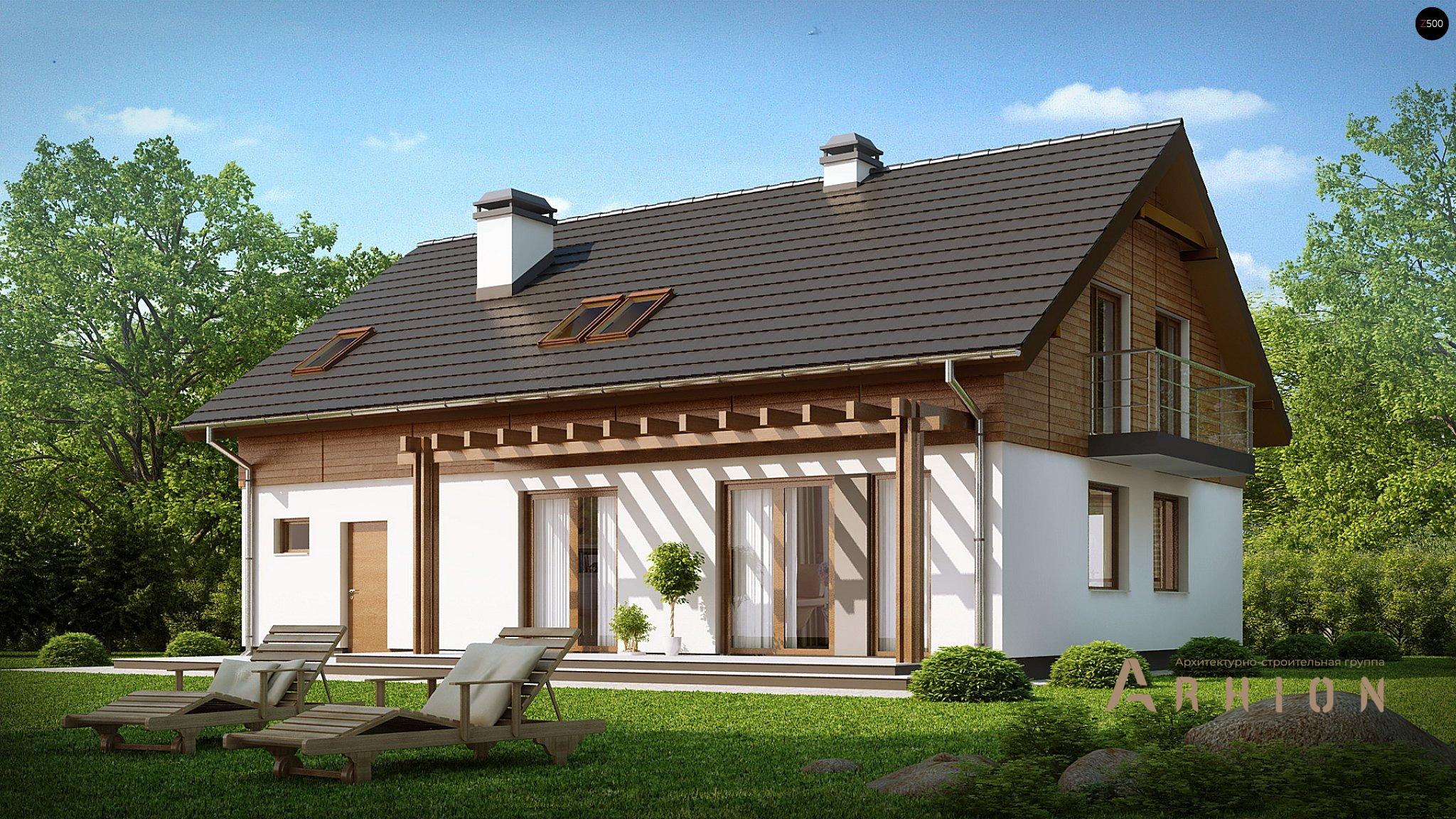 1. Проект одноэтажного дома в современном стиле с двускатной кровлей, Z130, площадью - 205 кв c мансардой, терассой, балконом, гаражом