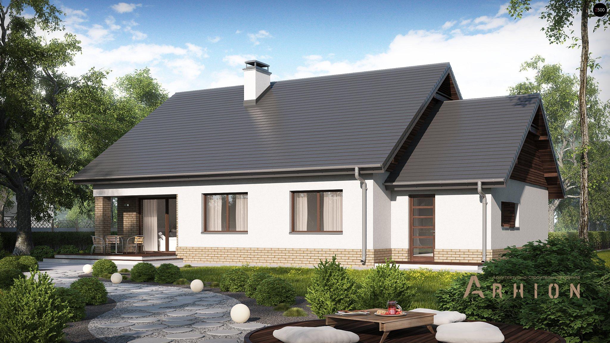 12. Проект одноэтажного дома в европейском стиле с двускатной кровлей, Z131, площадью - 138 кв c терассой, гаражом