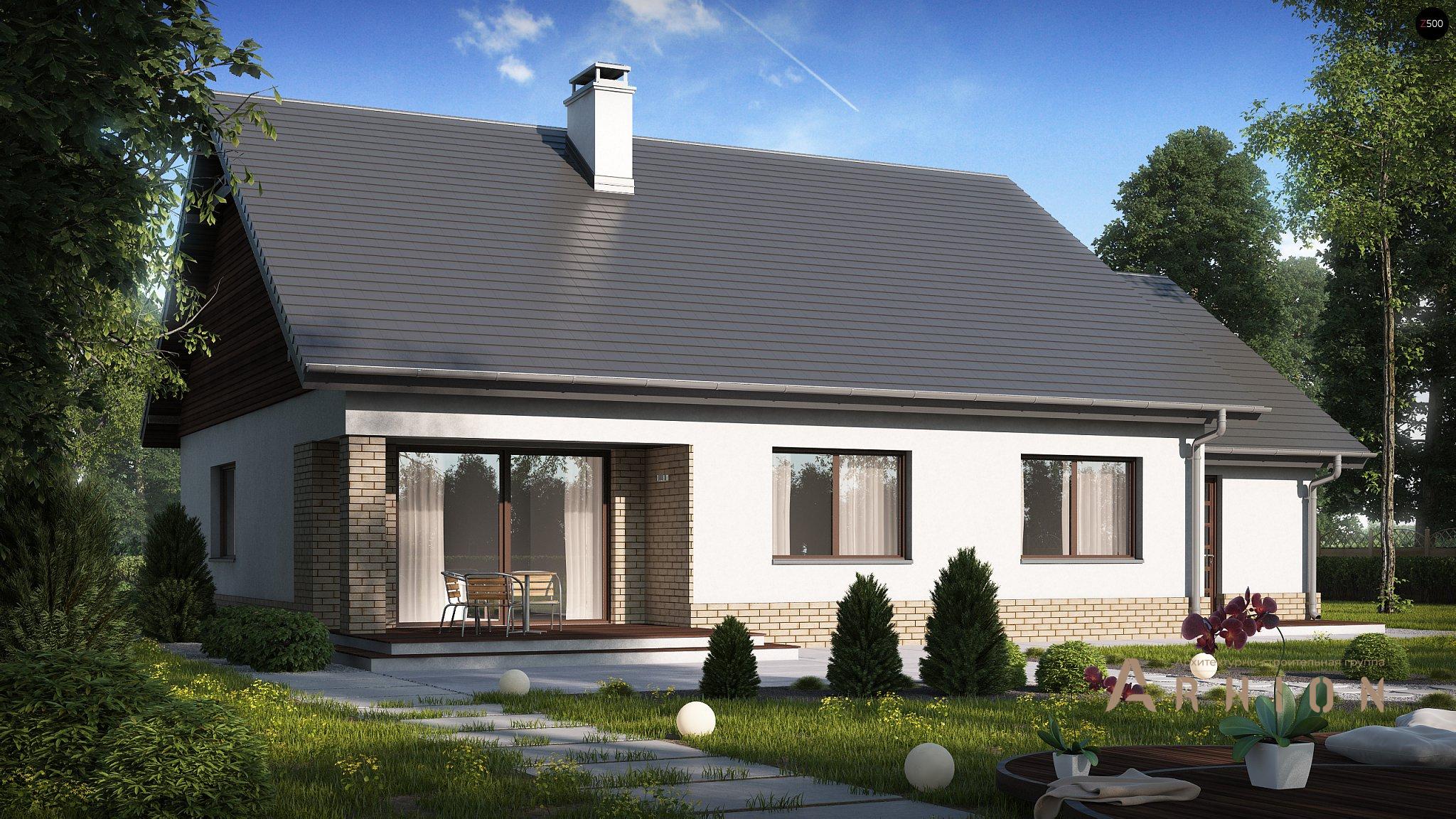 13. Проект одноэтажного дома в европейском стиле с двускатной кровлей, Z131, площадью - 138 кв c терассой, гаражом