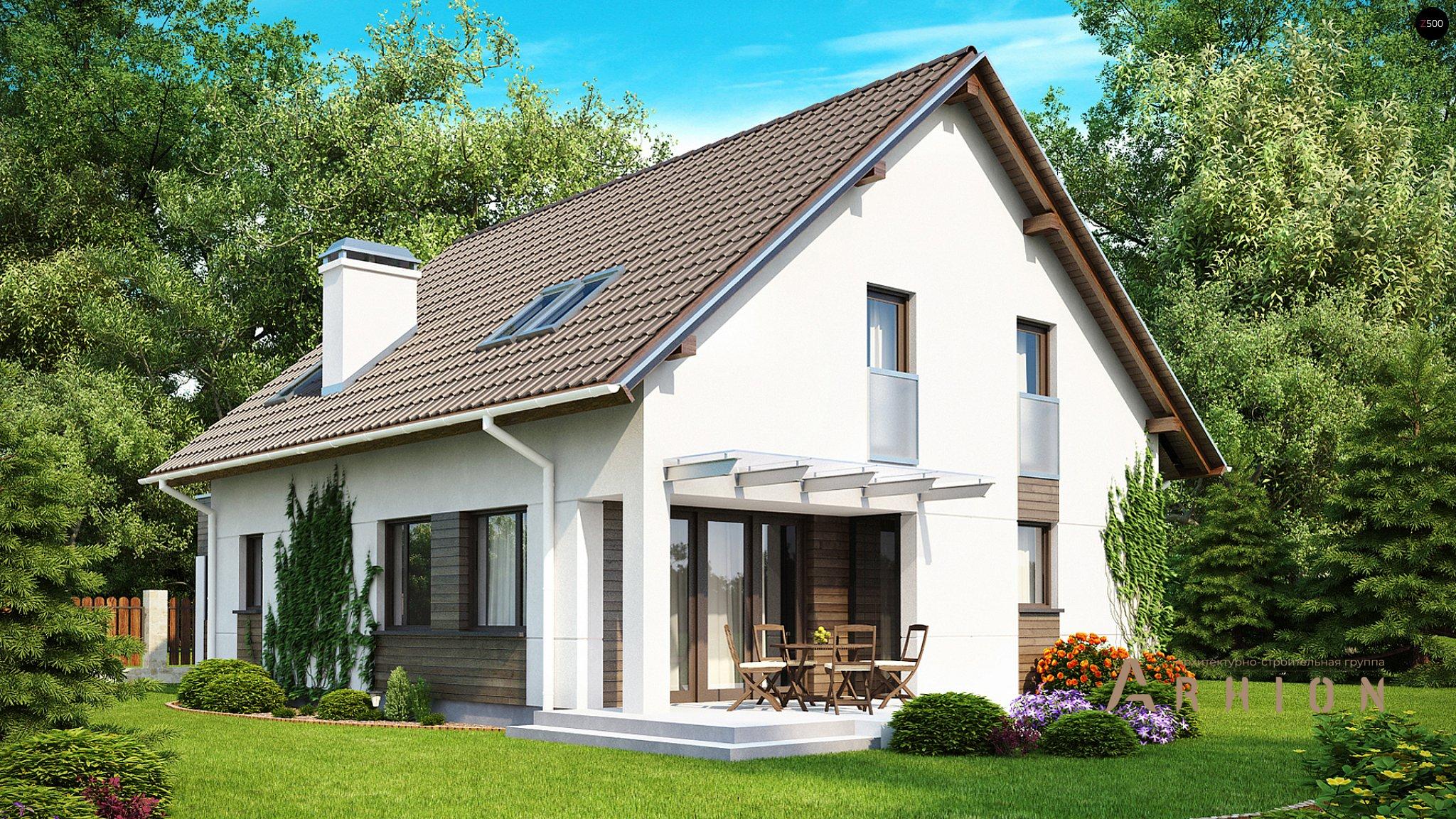 2. Проект одноэтажного дома в альпийском стиле с двускатной кровлей, Z132, площадью - 195 кв c мансардой, терассой, балконом, гаражом