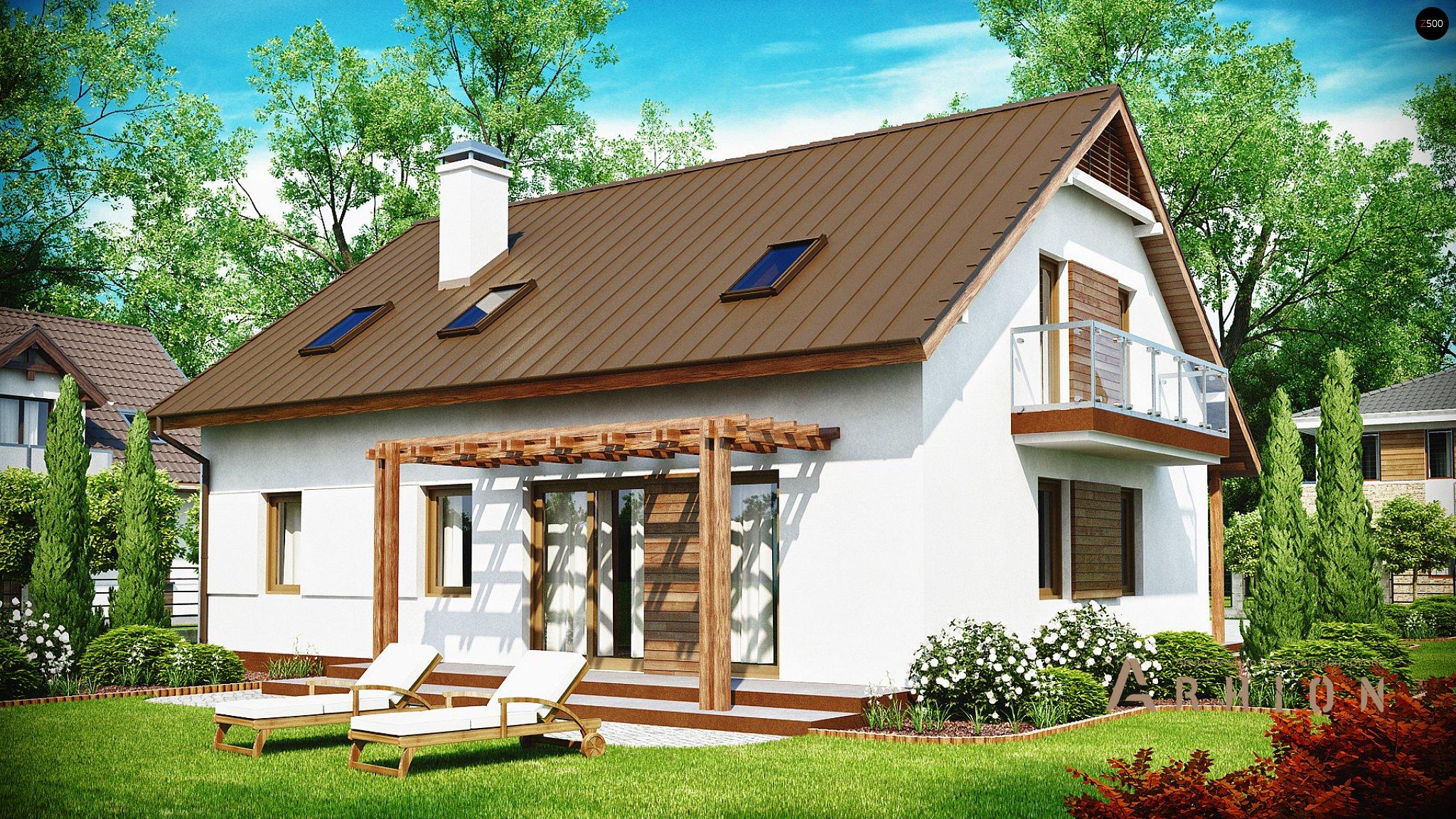 2. Проект одноэтажного дома в канадском стиле с двускатной кровлей, Z133, площадью - 190 кв c мансардой, терассой, балконом, гаражом