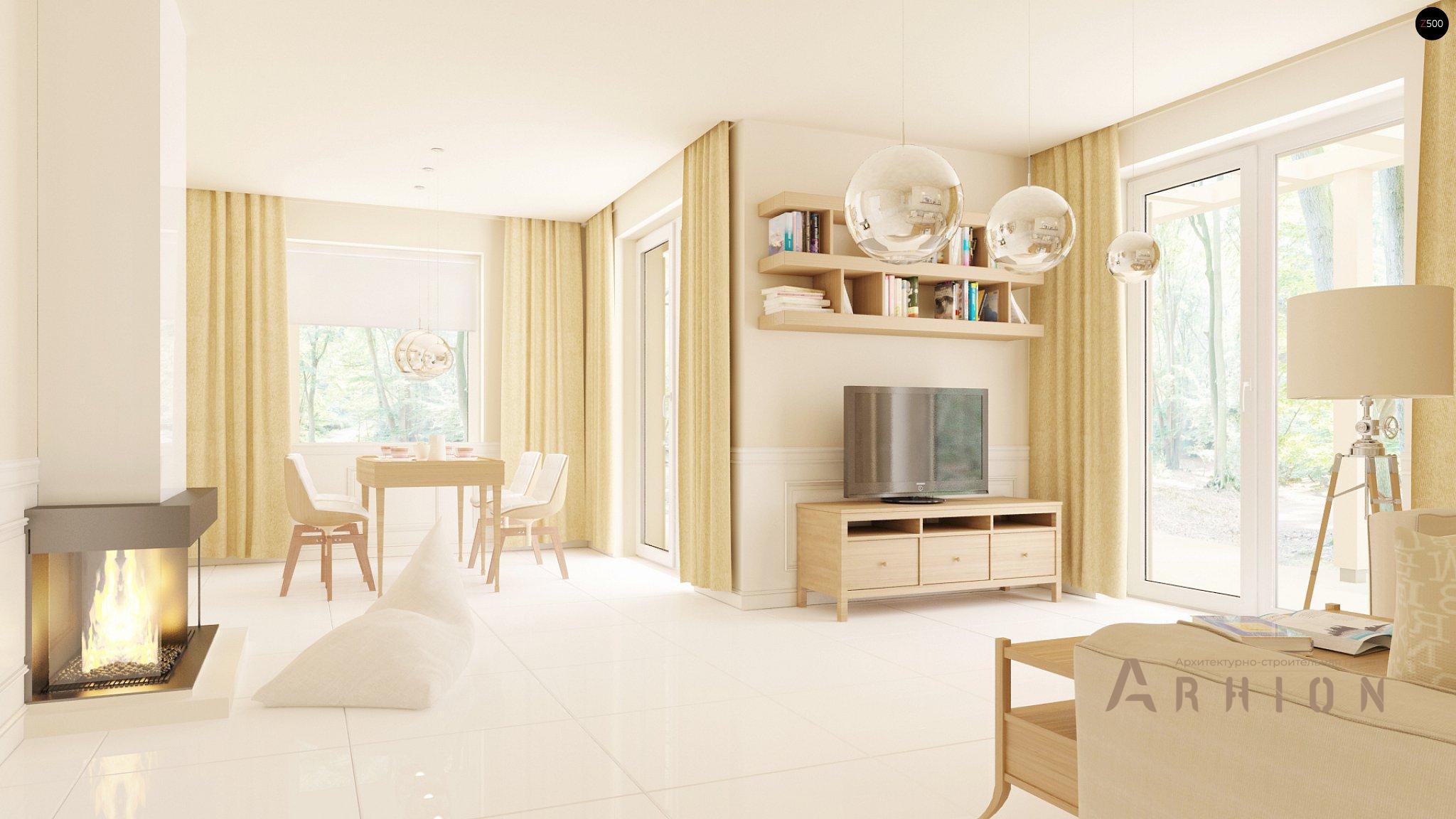 6. Проект одноэтажного дома в современном стиле с двускатной кровлей, Z136, площадью - 103 кв c терассой, эркером