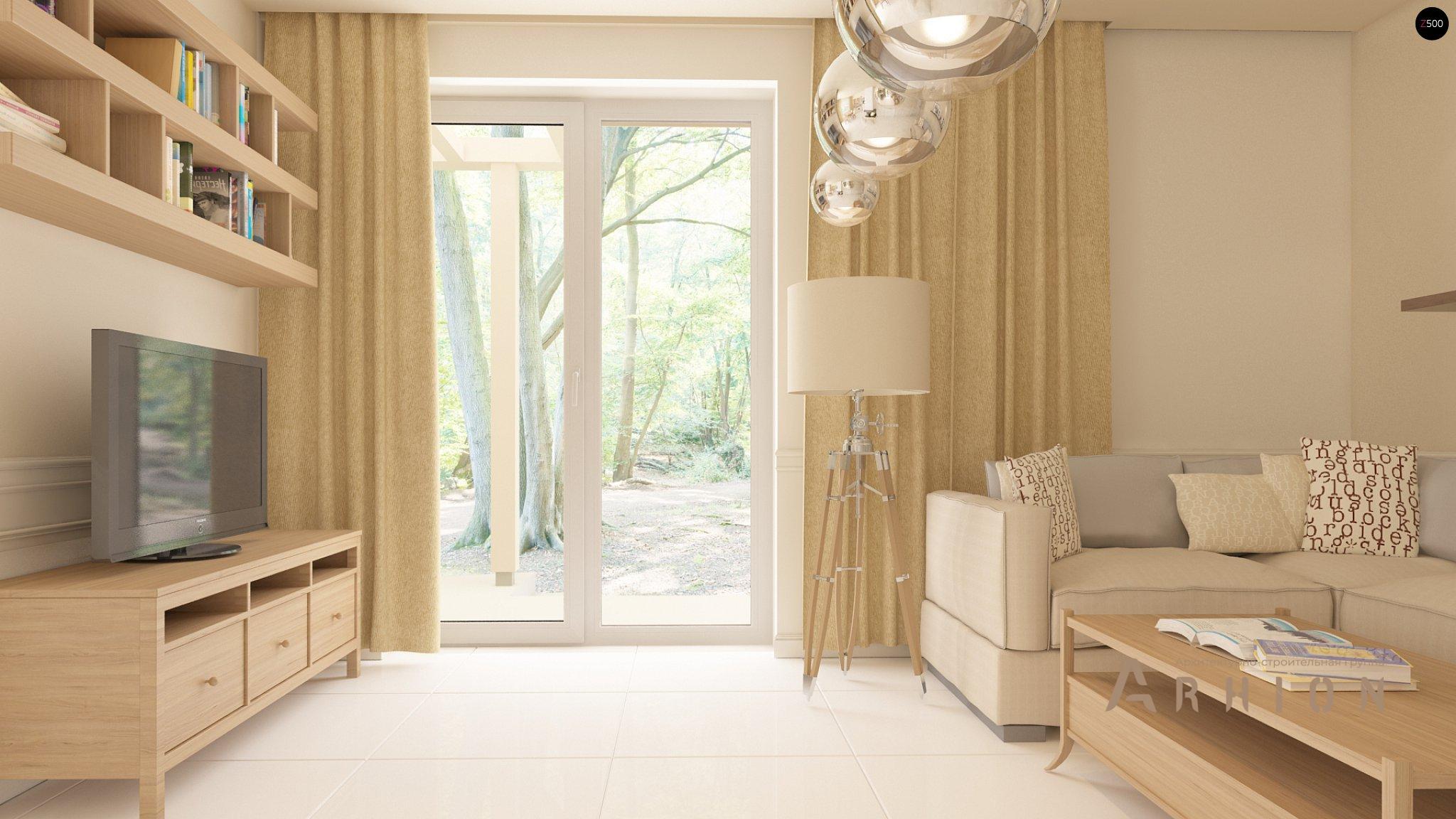 7. Проект одноэтажного дома в современном стиле с двускатной кровлей, Z136, площадью - 103 кв c терассой, эркером