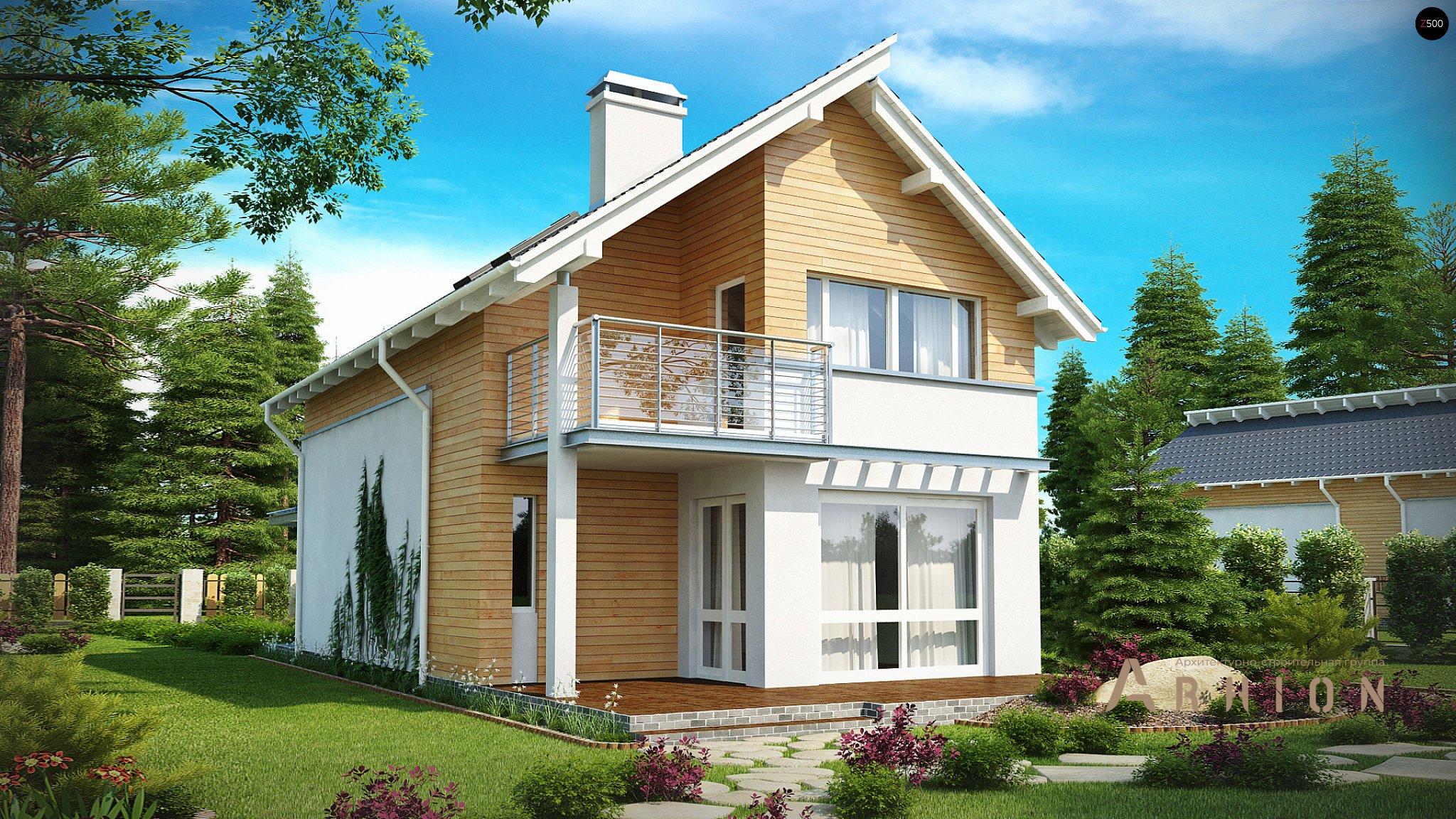 1. Проект одноэтажного дома в канадском стиле с двускатной кровлей, Z137, площадью - 125 кв c мансардой, терассой, балконом