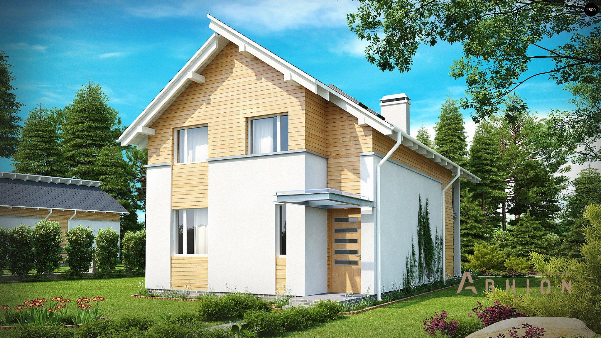 2. Проект одноэтажного дома в канадском стиле с двускатной кровлей, Z137, площадью - 125 кв c мансардой, терассой, балконом