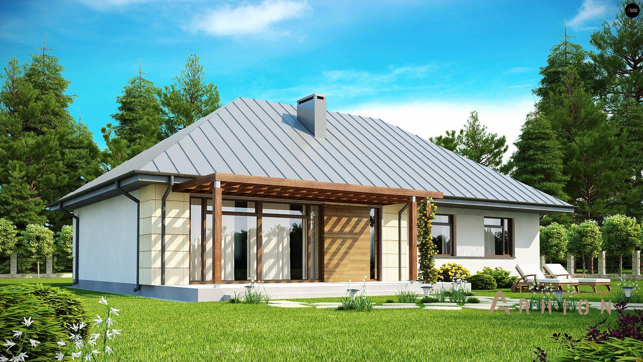 2. Проект одноэтажного дома в современном стиле с четырехскатной, Z140, площадью - 124 кв c терассой