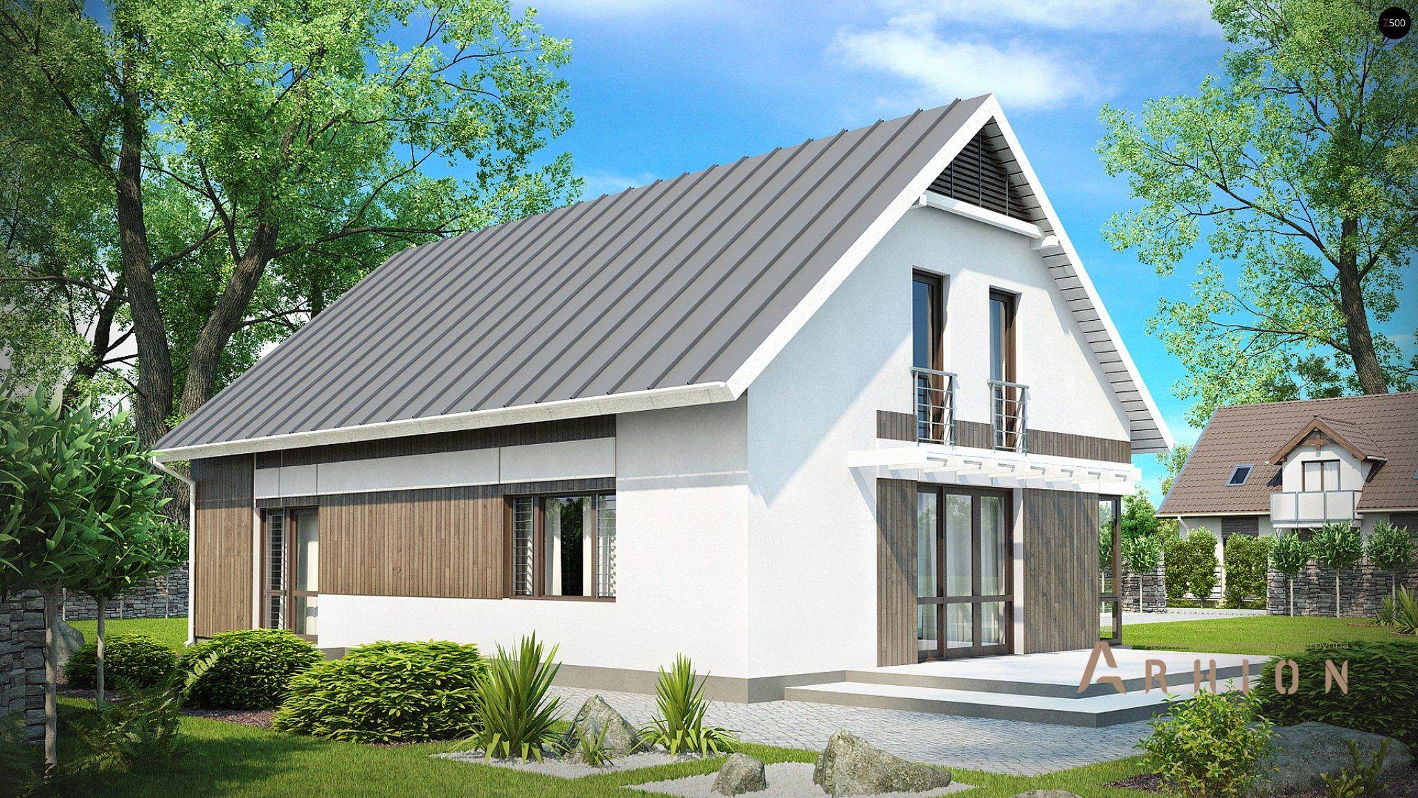 2. Проект одноэтажного дома в современном стиле с двускатной кровлей, Z142, площадью - 247 кв c мансардой, терассой, балконом, гаражом