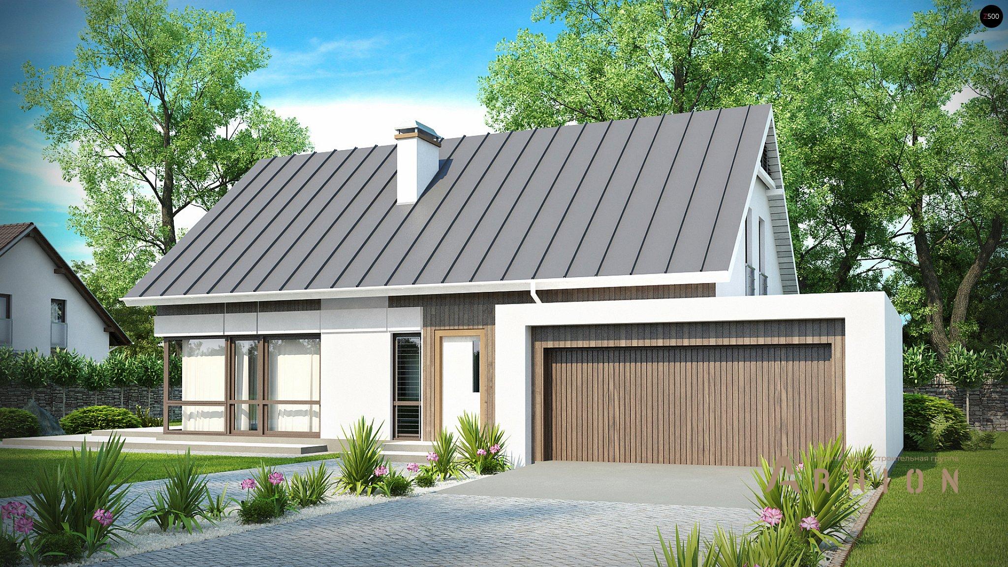 3. Проект одноэтажного дома в современном стиле с двускатной кровлей, Z142, площадью - 247 кв c мансардой, терассой, балконом, гаражом