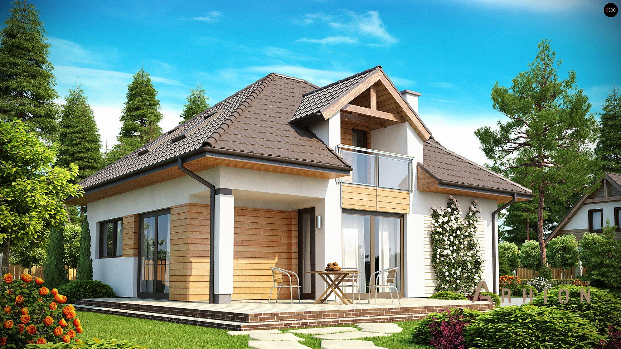 2. Проект одноэтажного дома в европейском стиле с четырехскатной, Z145, площадью - 132 кв c мансардой, терассой, балконом