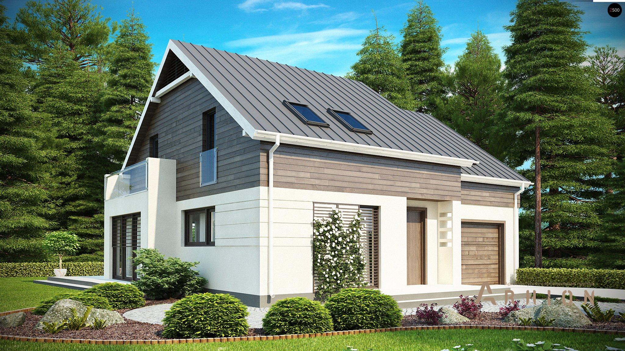 1. Проект одноэтажного дома в канадском стиле с двускатной кровлей, Z147, площадью - 181 кв c мансардой, терассой, балконом, гаражом, эркером