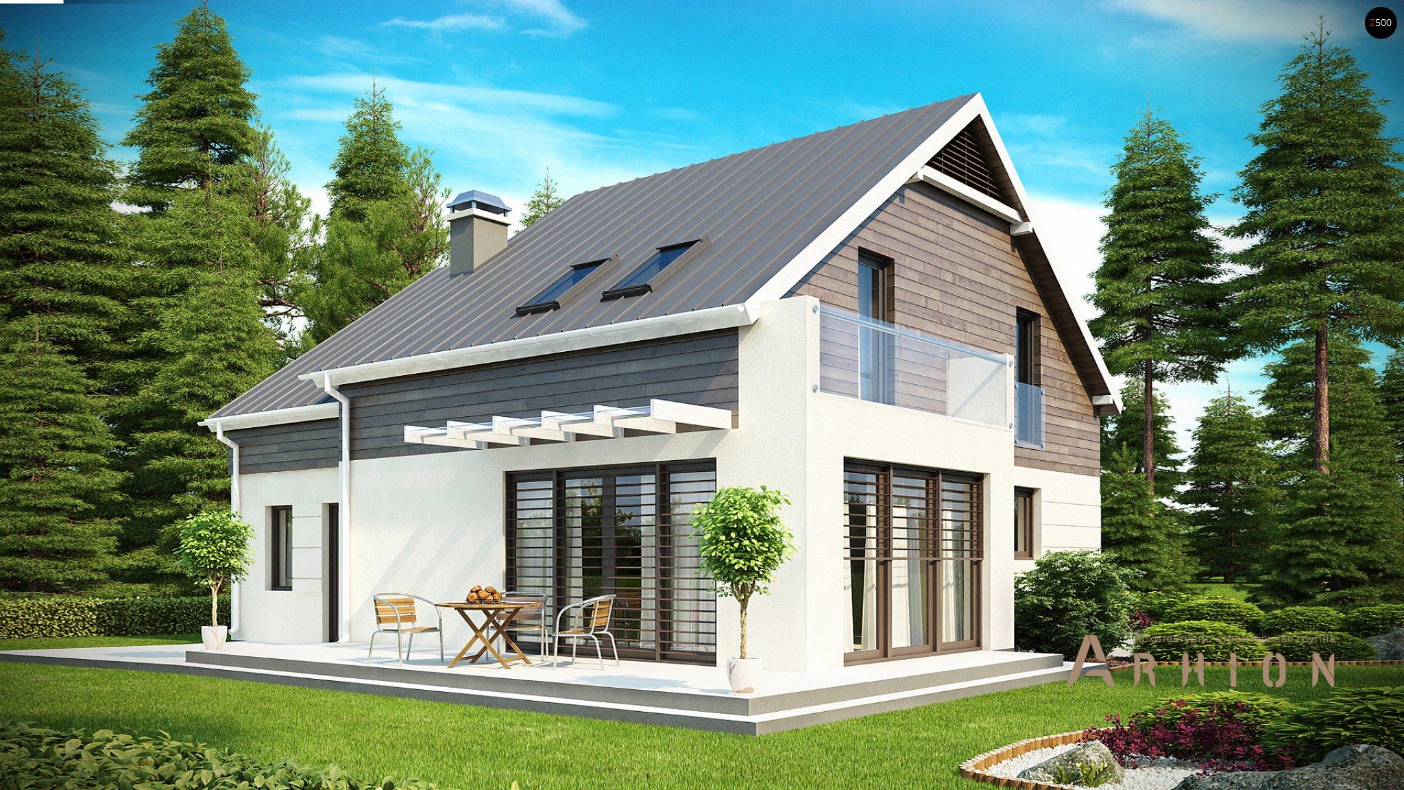 2. Проект одноэтажного дома в канадском стиле с двускатной кровлей, Z147, площадью - 181 кв c мансардой, терассой, балконом, гаражом, эркером