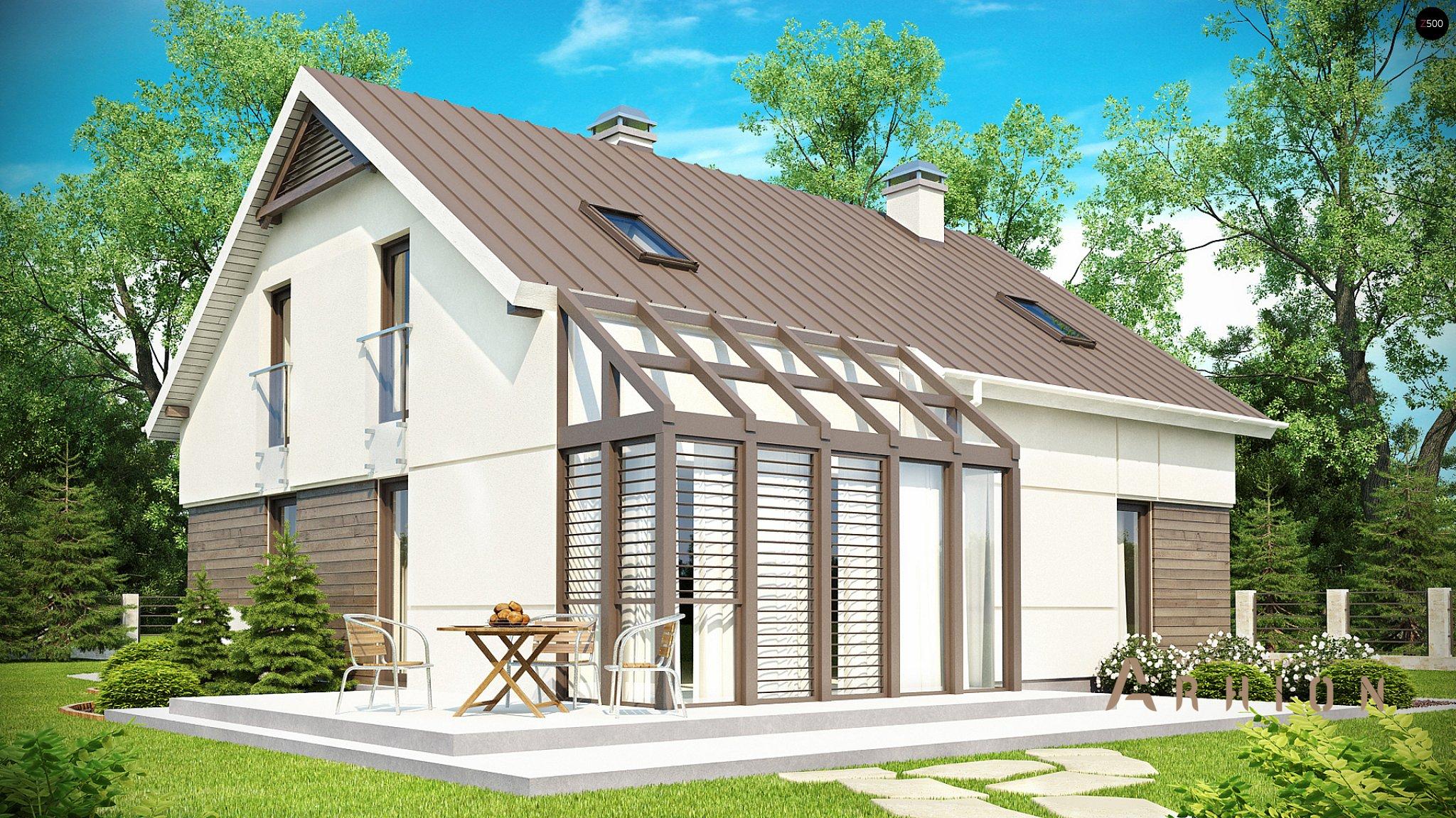 2. Проект одноэтажного дома в современном стиле с двускатной кровлей, Z148, площадью - 193 кв c мансардой, терассой, гаражом