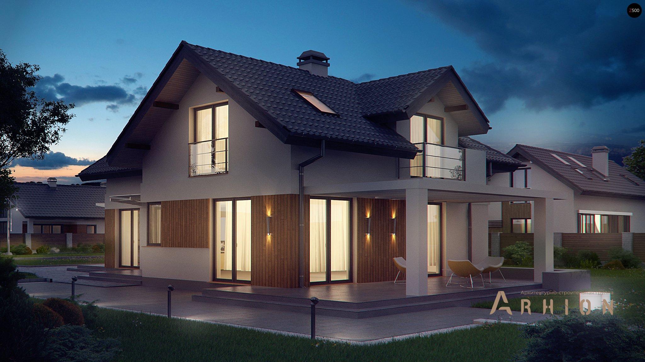 4. Проект одноэтажного дома в современном стиле с двускатной кровлей, Z150, площадью - 169 кв c мансардой, терассой, балконом