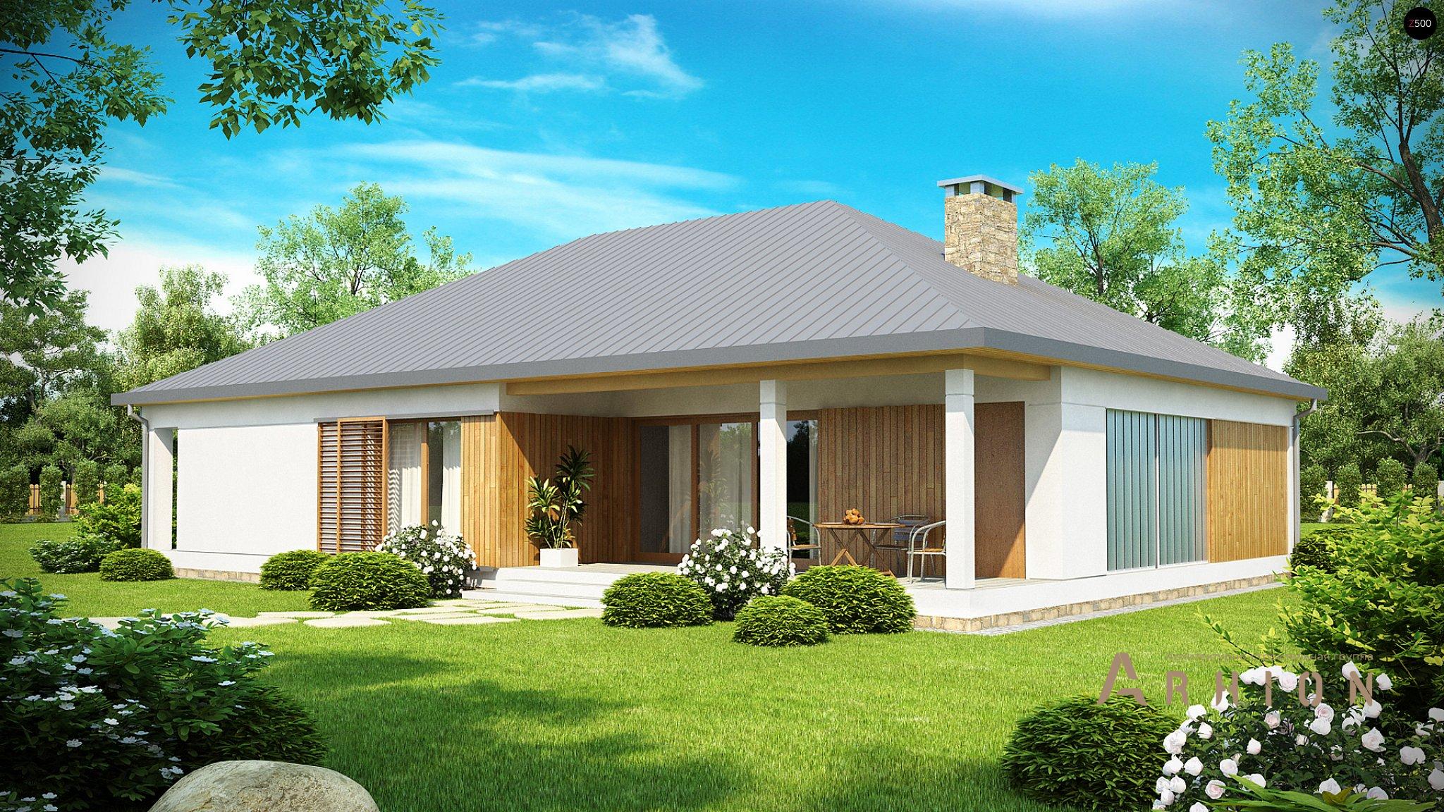 2. Проект одноэтажного дома в современном стиле с четырехскатной, Z152, площадью - 166 кв c терассой, гаражом