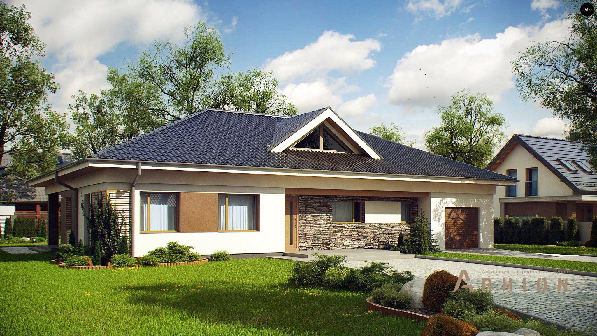 1. Проект одноэтажного дома в современном стиле с четырехскатной, Z153, площадью - 195 кв c терассой, гаражом