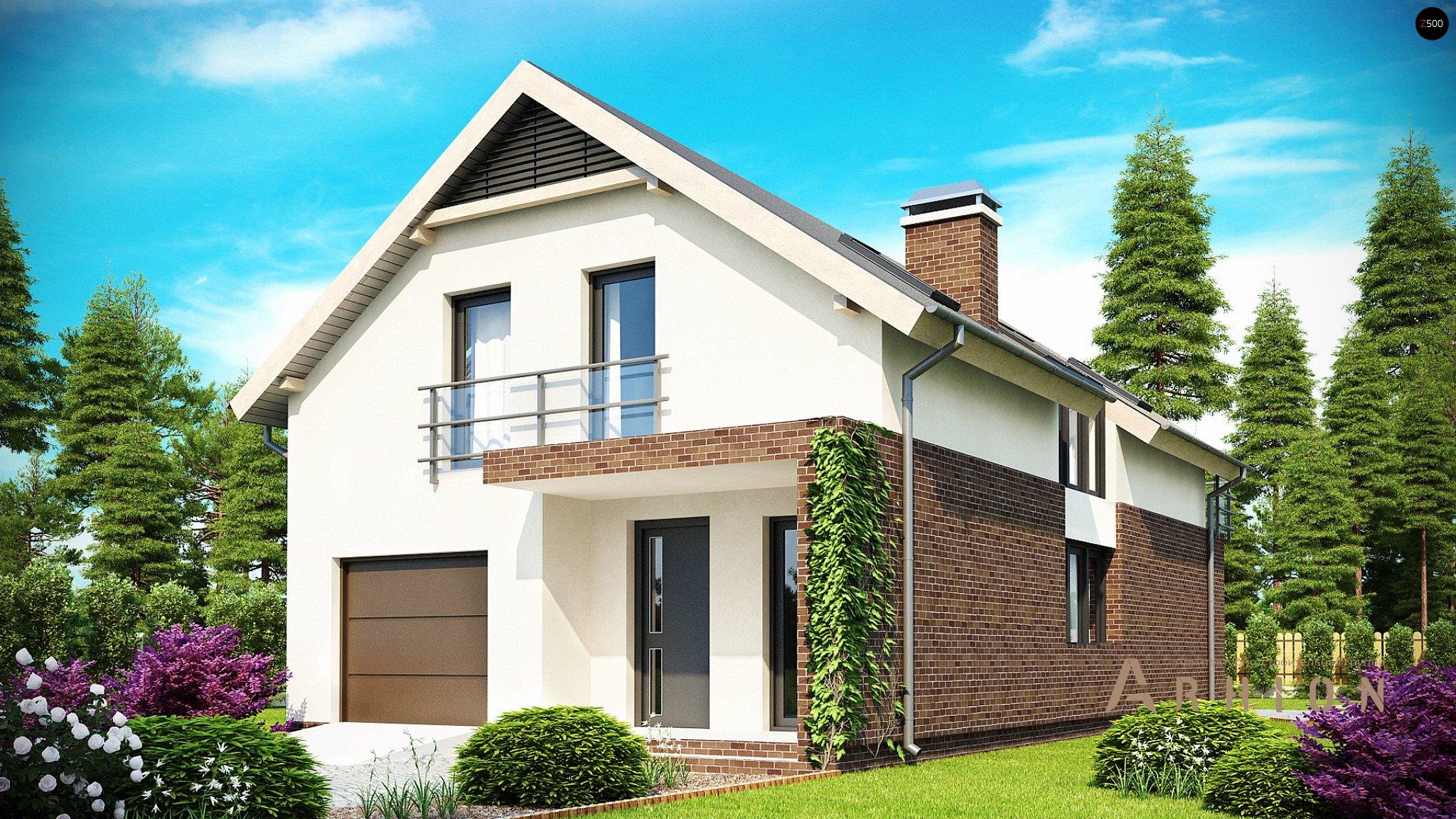 1. Проект одноэтажного дома в современном стиле с двускатной кровлей, Z154, площадью - 165 кв c мансардой, терассой, балконом, гаражом