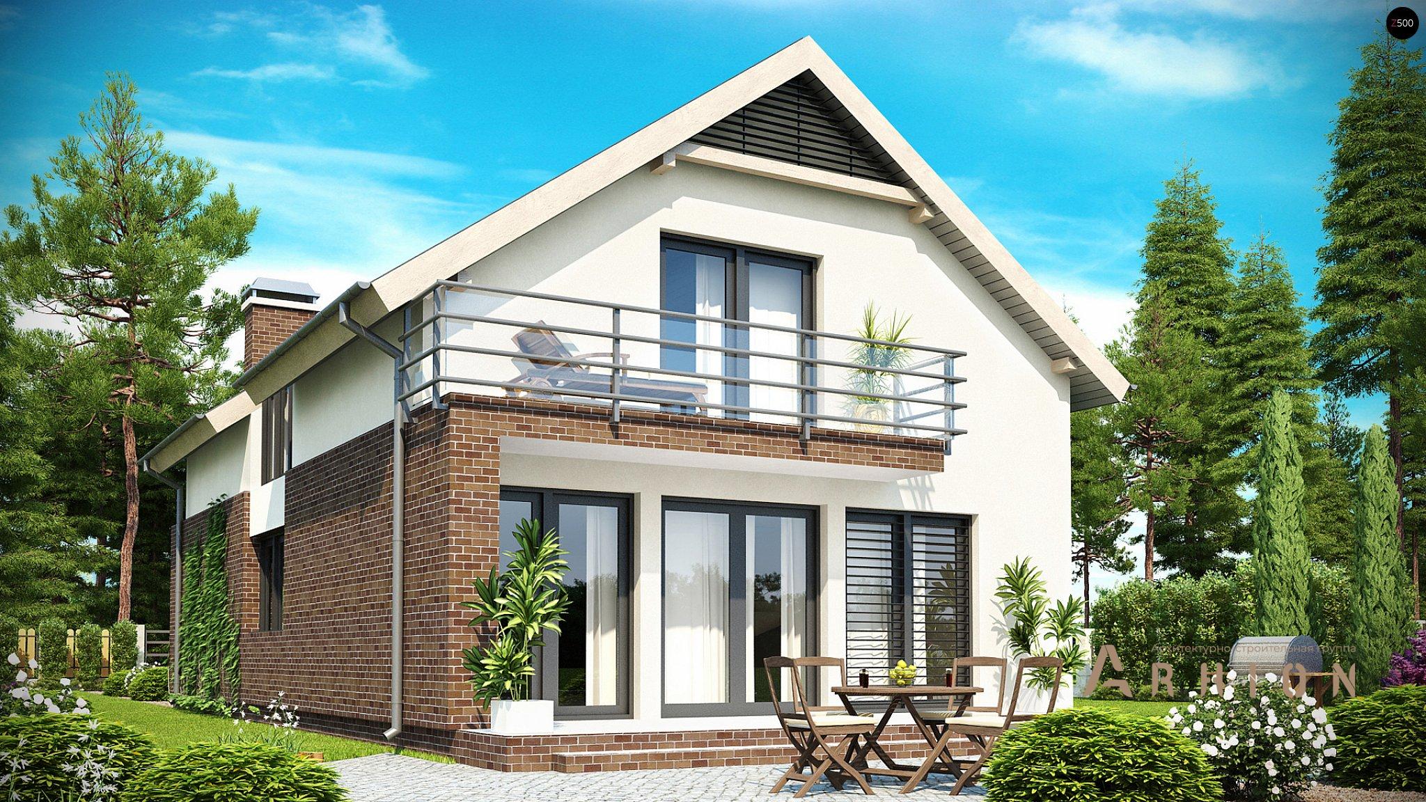 2. Проект одноэтажного дома в современном стиле с двускатной кровлей, Z154, площадью - 165 кв c мансардой, терассой, балконом, гаражом