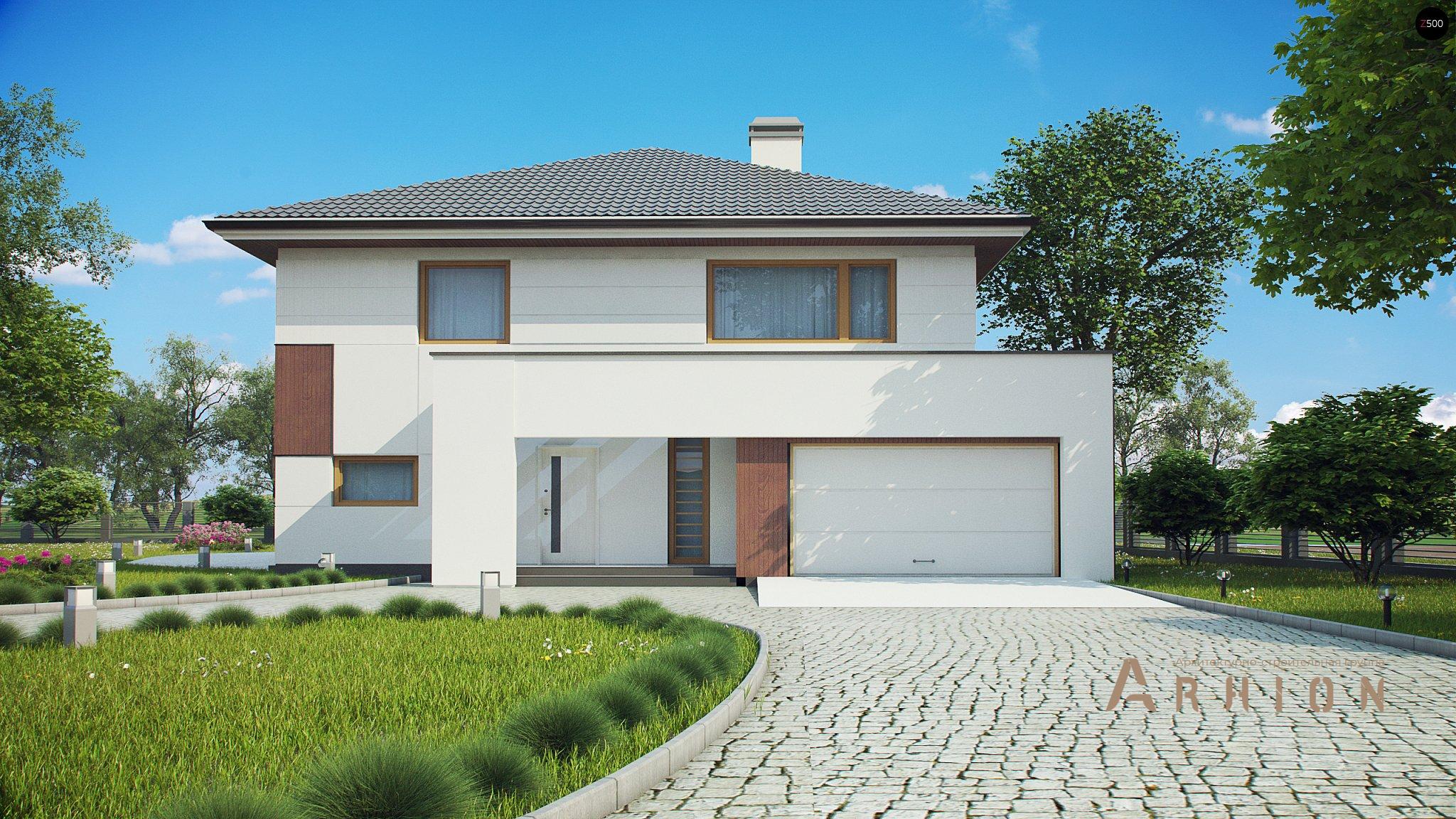 3. Проект двухэтажного дома в современном стиле с четырехскатной, Z156, площадью - 279 кв c терассой, балконом, гаражом