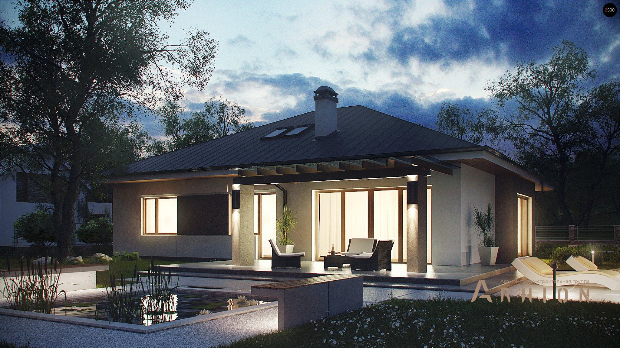 2. Проект одноэтажного дома в современном стиле с четырехскатной, Z158, площадью - 252 кв c мансардой, терассой, гаражом, эркером