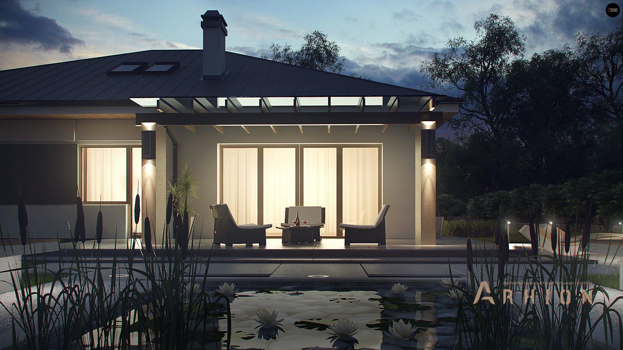 3. Проект одноэтажного дома в современном стиле с четырехскатной, Z158, площадью - 252 кв c мансардой, терассой, гаражом, эркером