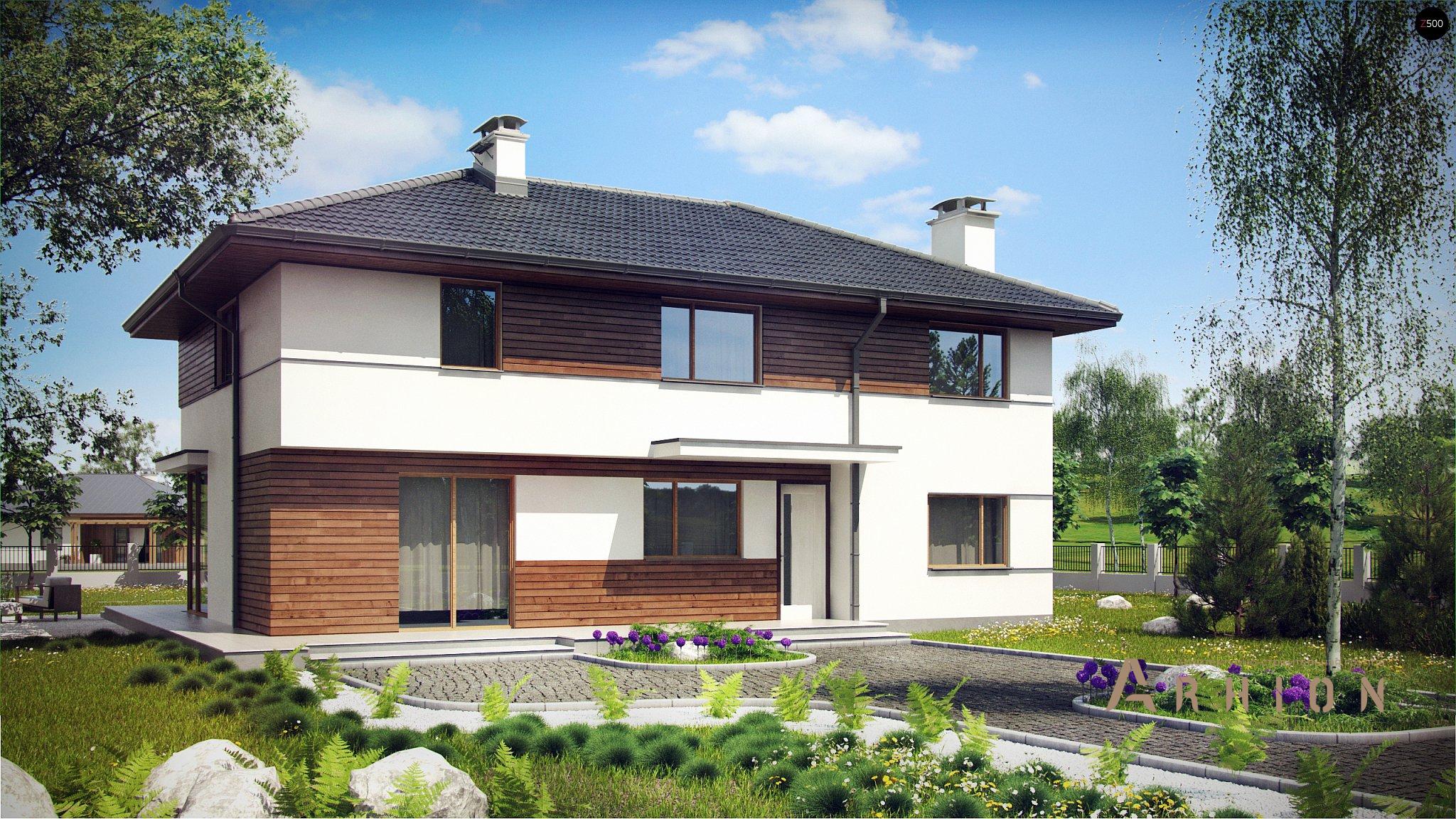 1. Проект двухэтажного дома в современном стиле с четырехскатной, Z159, площадью - 182 кв c терассой