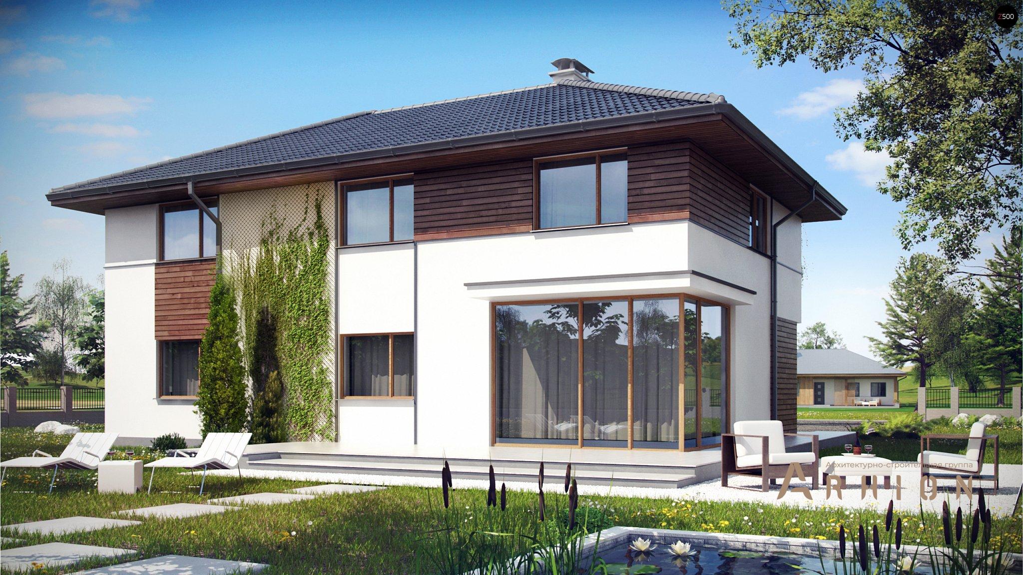 2. Проект двухэтажного дома в современном стиле с четырехскатной, Z159, площадью - 182 кв c терассой