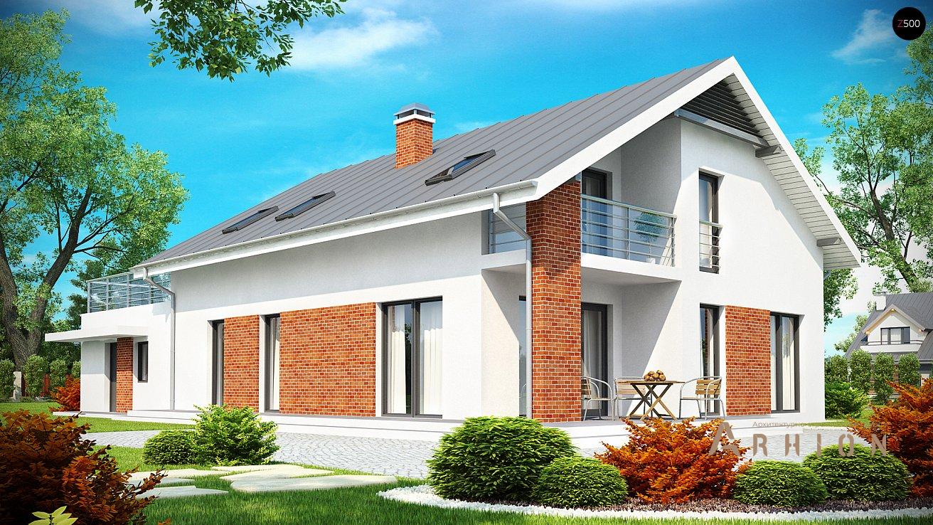 1. Проект одноэтажного дома в европейском стиле с двускатной кровлей, Z161, площадью - 261 кв c мансардой, терассой, балконом, гаражом