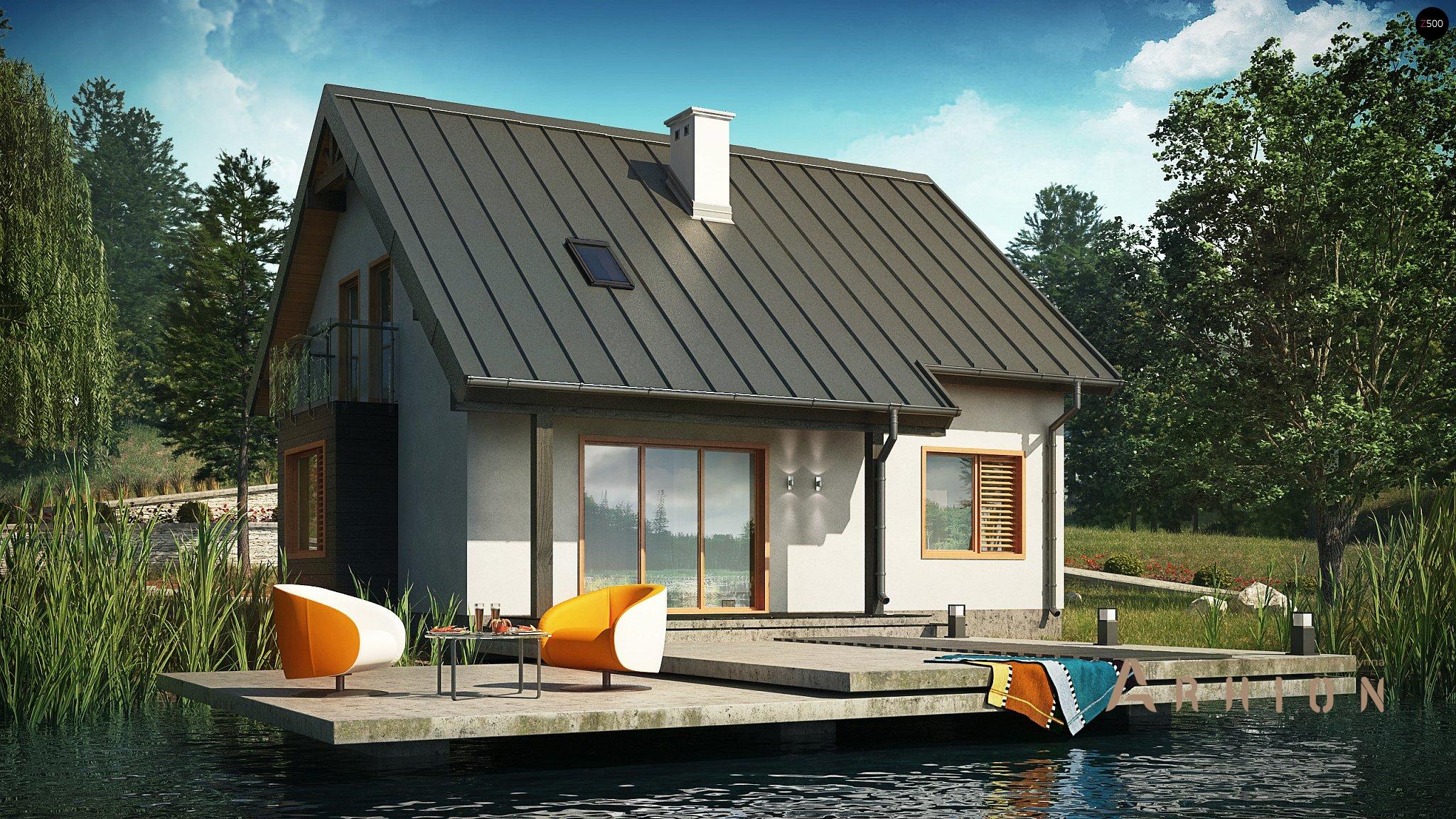 3. Проект одноэтажного дома в современном стиле с двускатной кровлей, Z162, площадью - 134 кв c мансардой, терассой, балконом, эркером