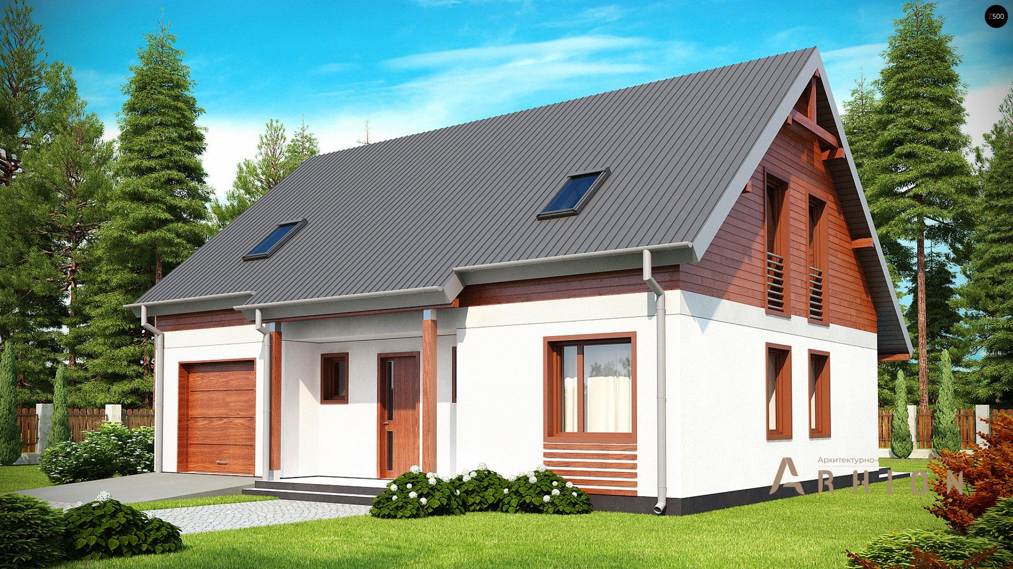 1. Проект одноэтажного дома в современном стиле с двускатной кровлей, Z164, площадью - 183 кв c мансардой, терассой, гаражом