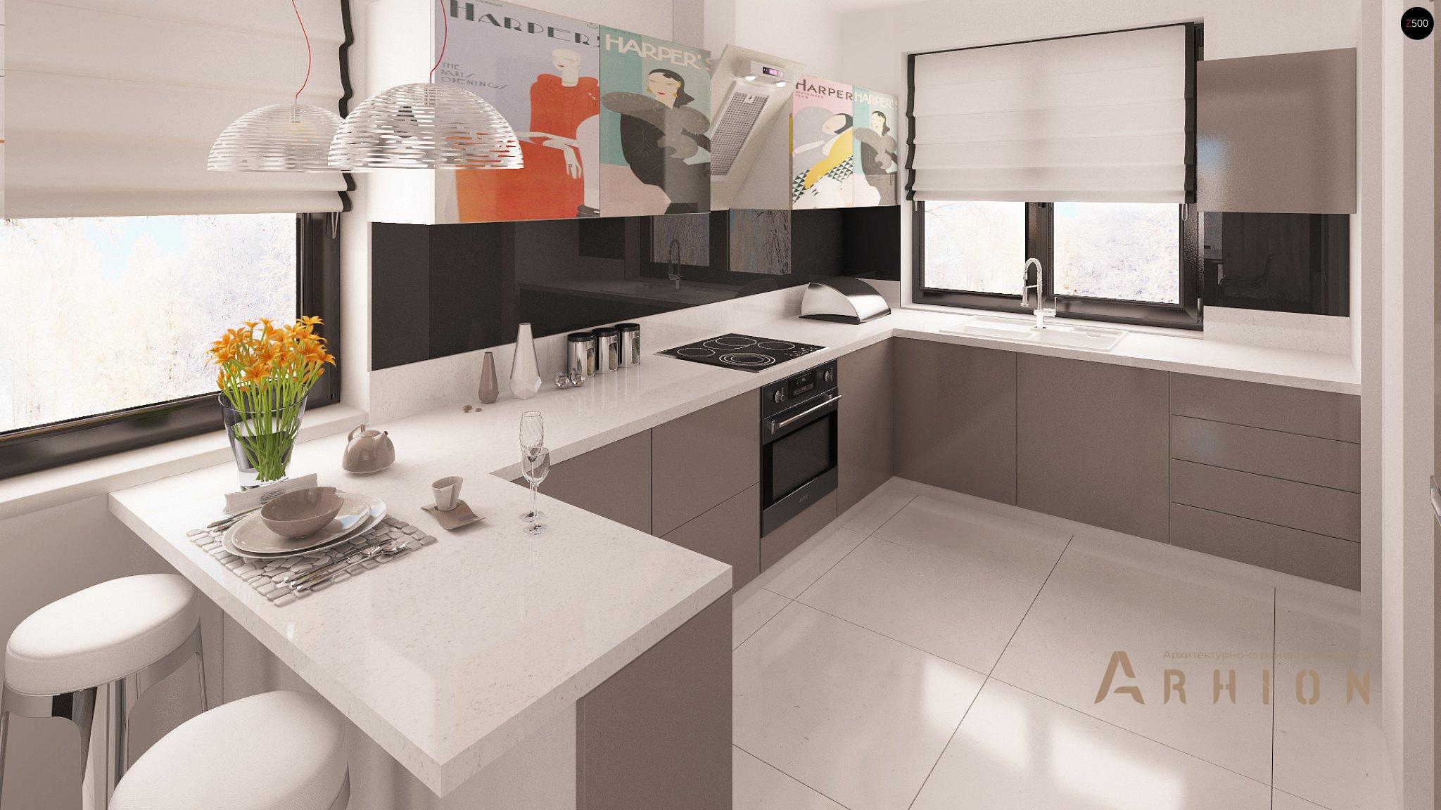 5. Проект одноэтажного дома в современном стиле с двускатной кровлей, Z164, площадью - 183 кв c мансардой, терассой, гаражом