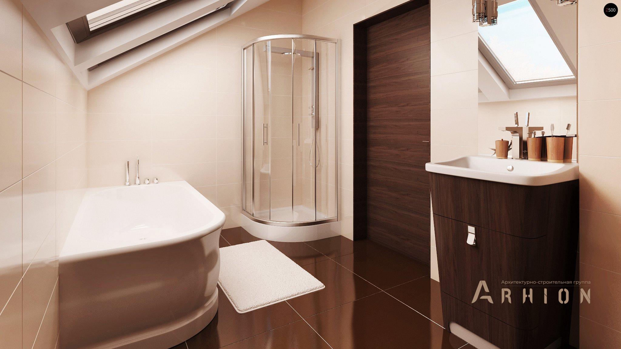 6. Проект одноэтажного дома в современном стиле с двускатной кровлей, Z164, площадью - 183 кв c мансардой, терассой, гаражом