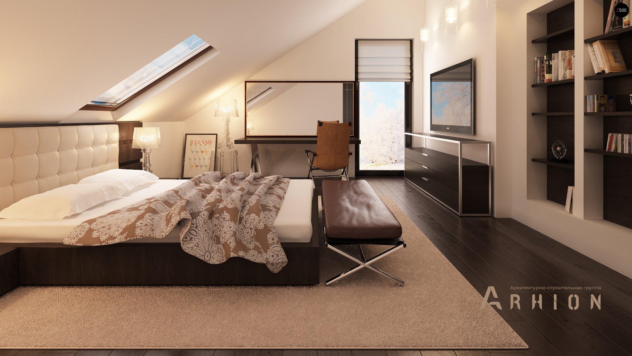 9. Проект одноэтажного дома в современном стиле с двускатной кровлей, Z164, площадью - 183 кв c мансардой, терассой, гаражом