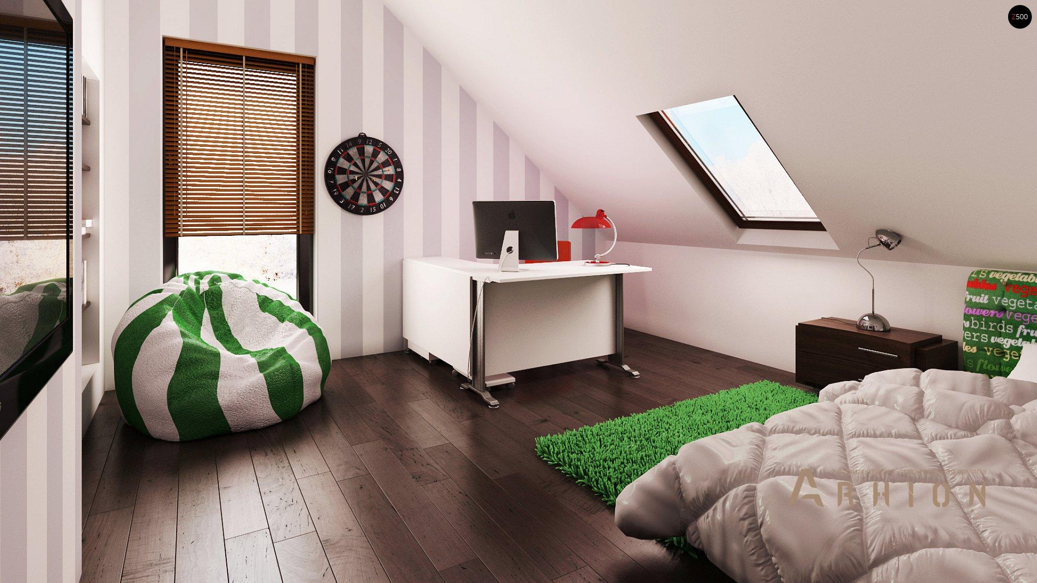 10. Проект одноэтажного дома в современном стиле с двускатной кровлей, Z164, площадью - 183 кв c мансардой, терассой, гаражом