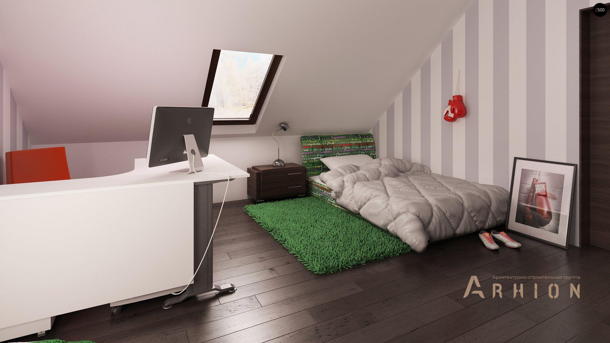 11. Проект одноэтажного дома в современном стиле с двускатной кровлей, Z164, площадью - 183 кв c мансардой, терассой, гаражом