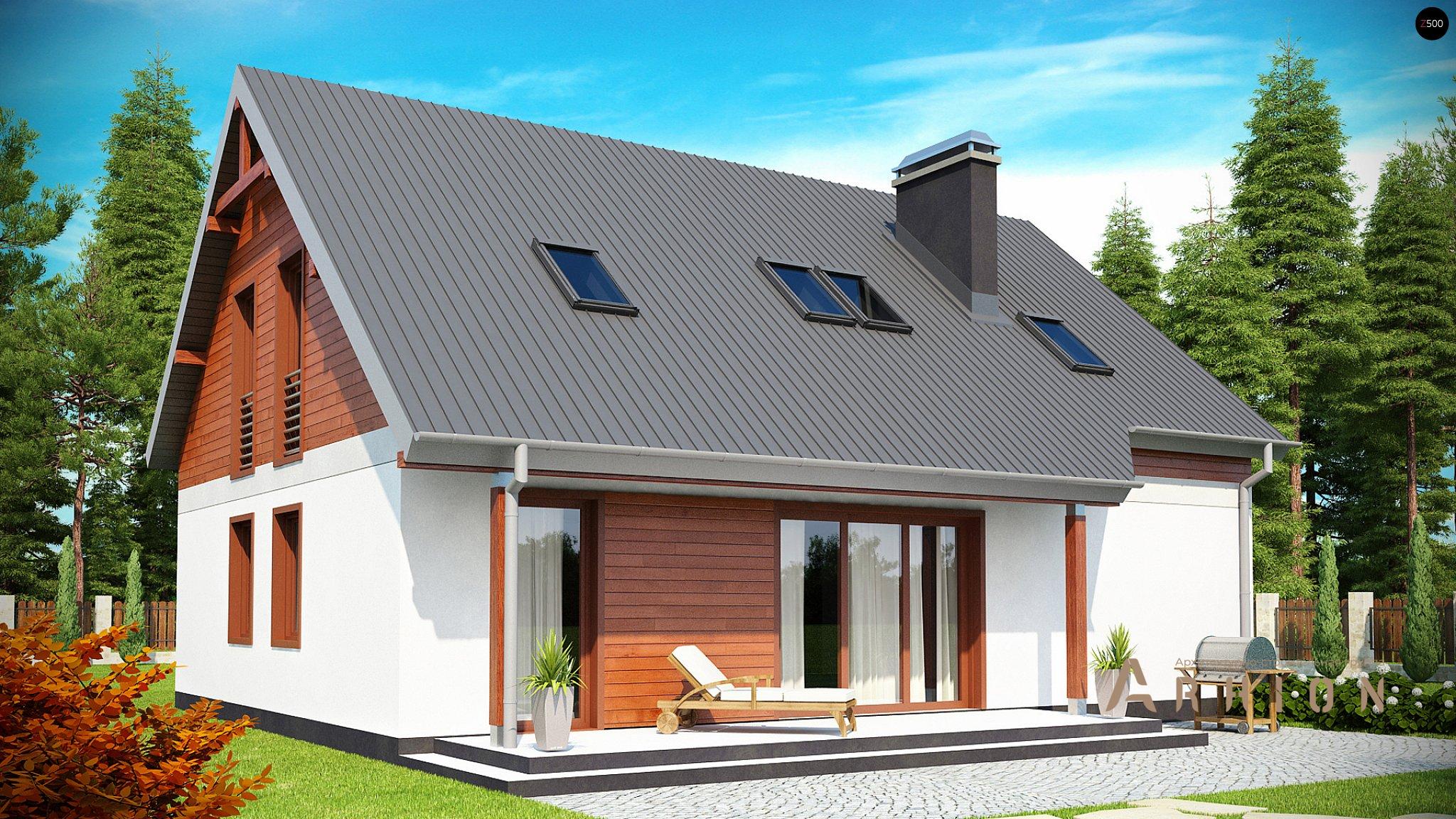 12. Проект одноэтажного дома в современном стиле с двускатной кровлей, Z164, площадью - 183 кв c мансардой, терассой, гаражом