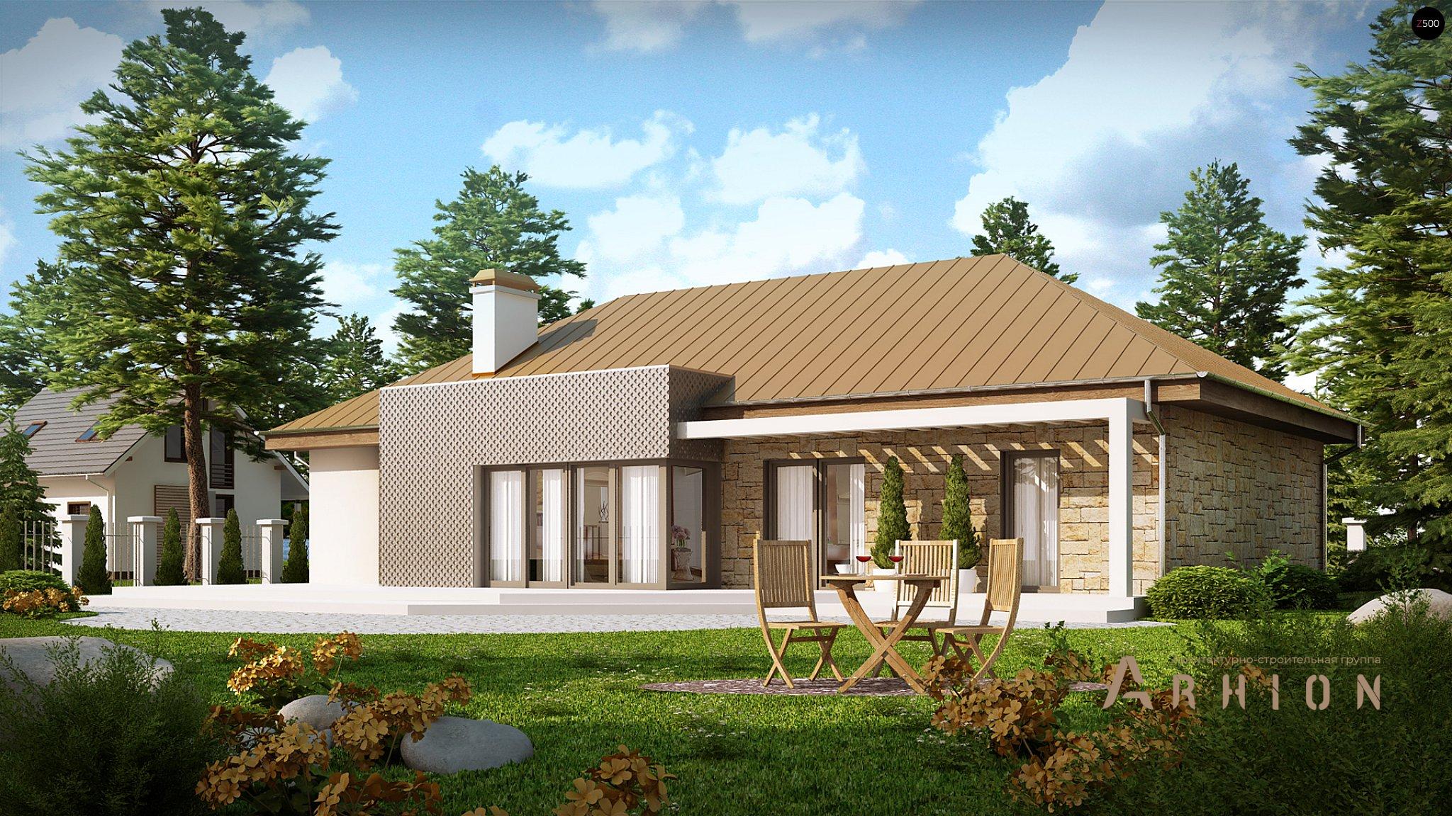 2. Проект одноэтажного дома в современном стиле с четырехскатной, Z165, площадью - 133 кв c терассой, гаражом, эркером