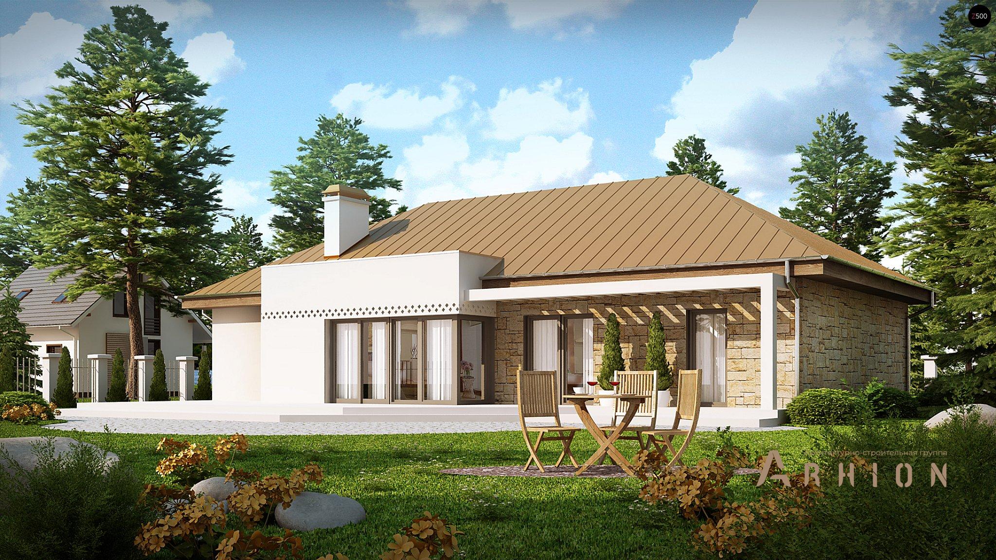 3. Проект одноэтажного дома в современном стиле с четырехскатной, Z165, площадью - 133 кв c терассой, гаражом, эркером