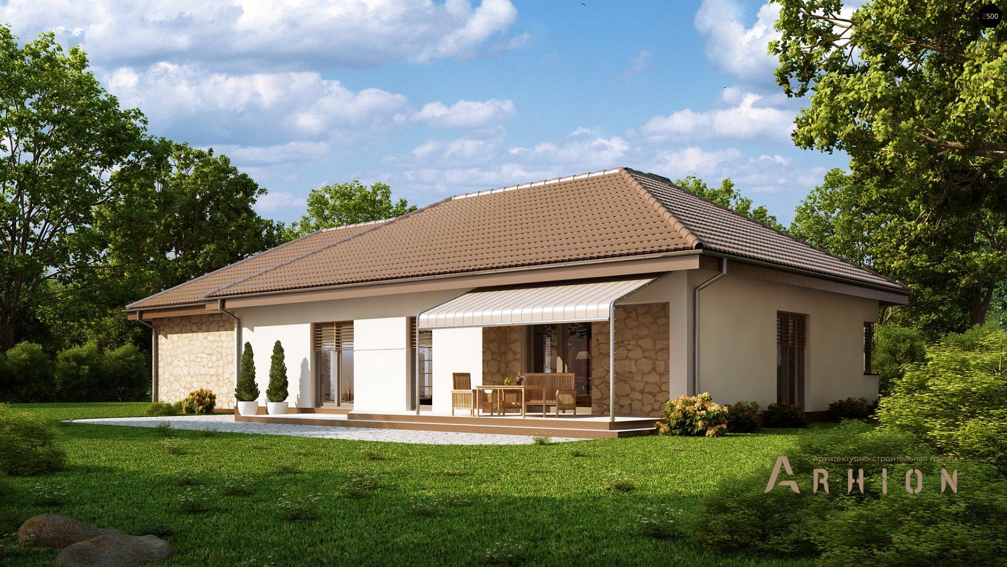 2. Проект одноэтажного дома в современном стиле с четырехскатной, Z167, площадью - 166 кв c терассой, гаражом