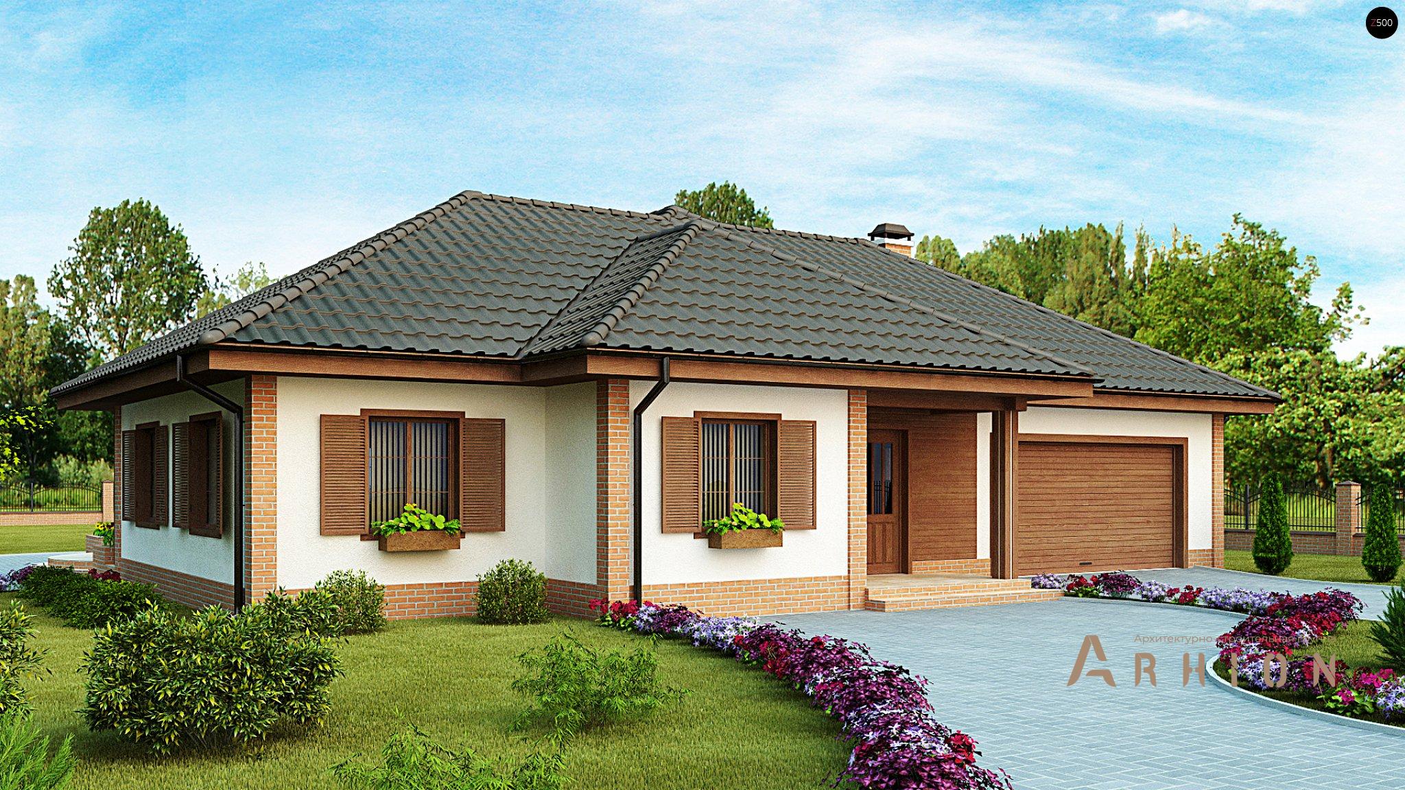 1. Проект одноэтажного дома в современном стиле с четырехскатной, Z17, площадью - 202 кв c терассой, гаражом