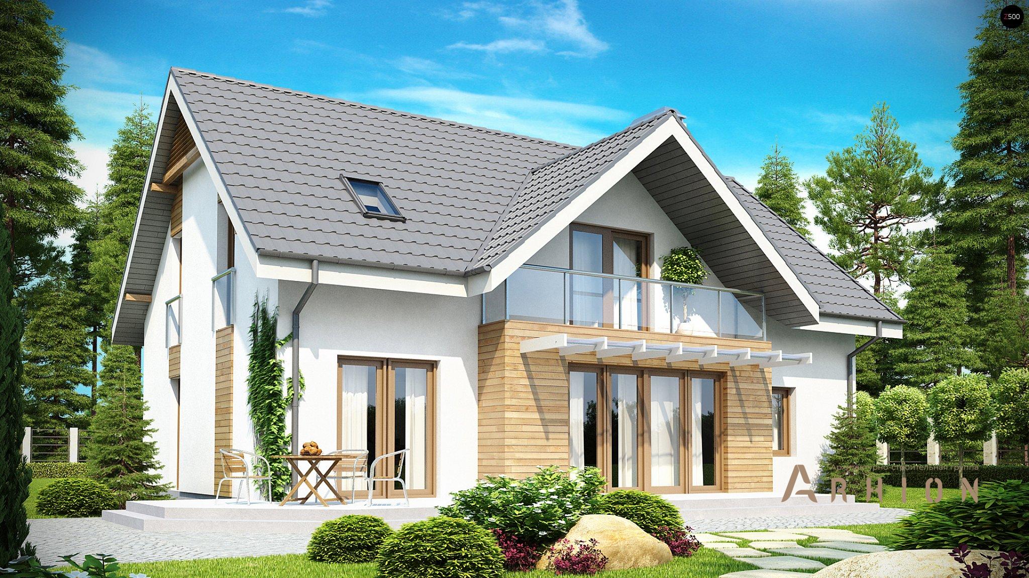 2. Проект одноэтажного дома в канадском стиле с двускатной кровлей, Z170, площадью - 195 кв c мансардой, терассой, балконом, гаражом