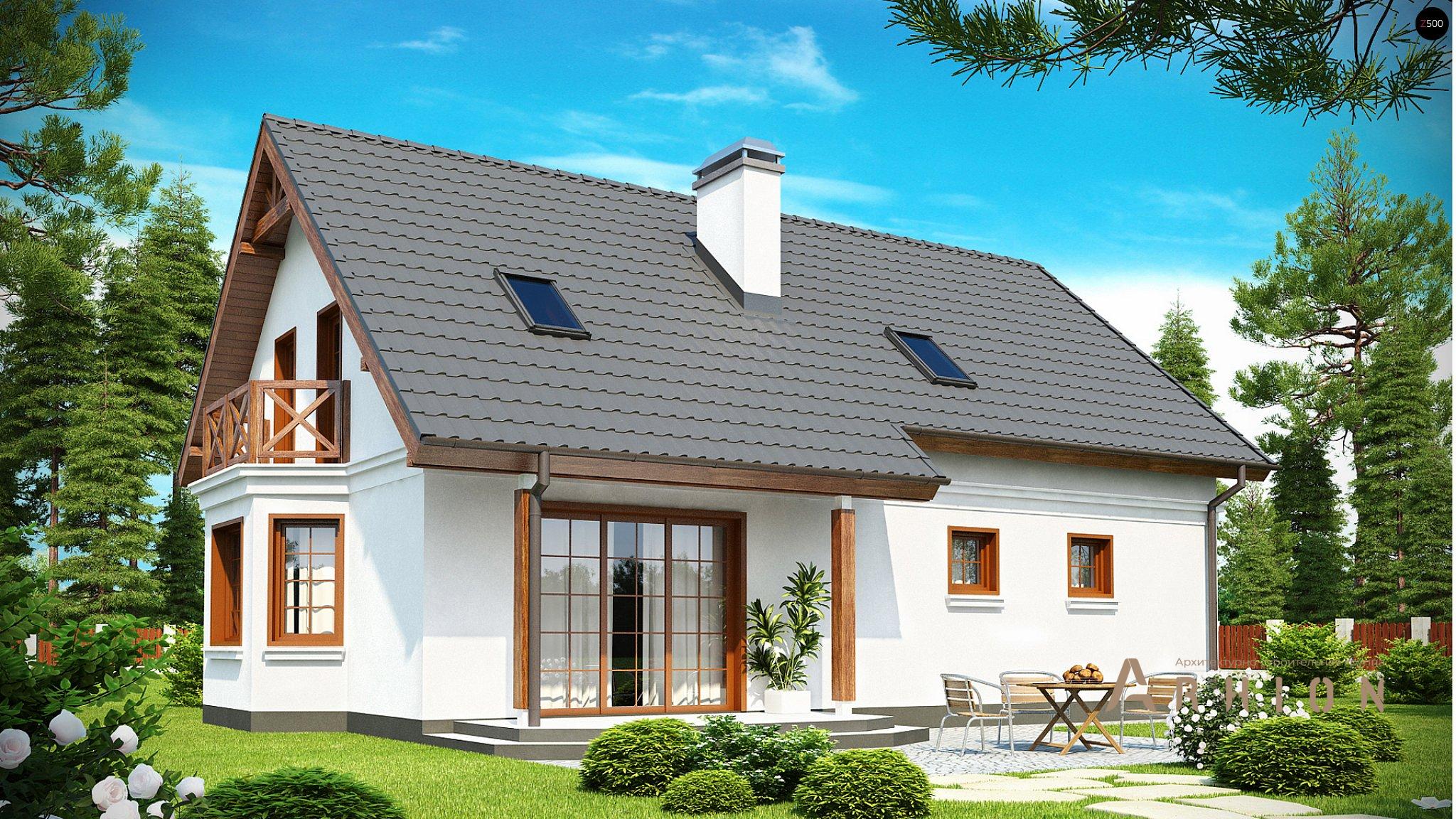 2. Проект одноэтажного дома в современном стиле с двускатной кровлей, Z178, площадью - 178 кв c мансардой, терассой, балконом, гаражом, эркером