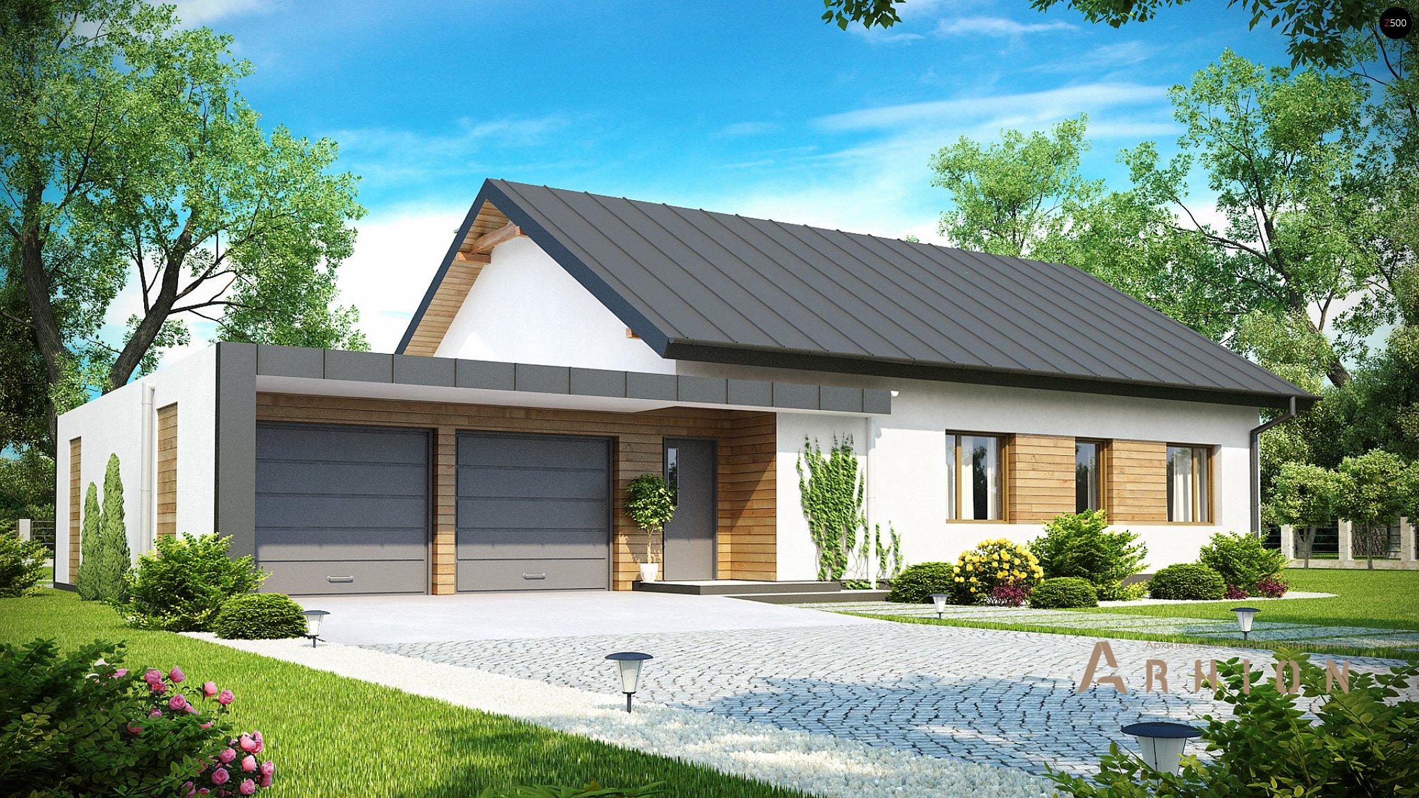 1. Проект одноэтажного дома в современном стиле с двускатной кровлей, Z182, площадью - 156 кв c терассой, гаражом