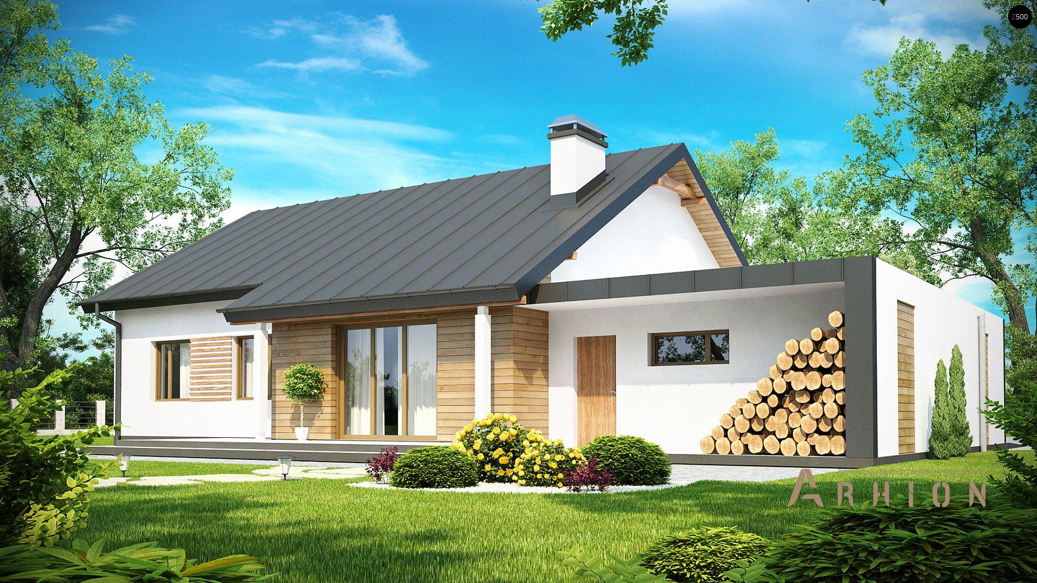 2. Проект одноэтажного дома в современном стиле с двускатной кровлей, Z182, площадью - 156 кв c терассой, гаражом