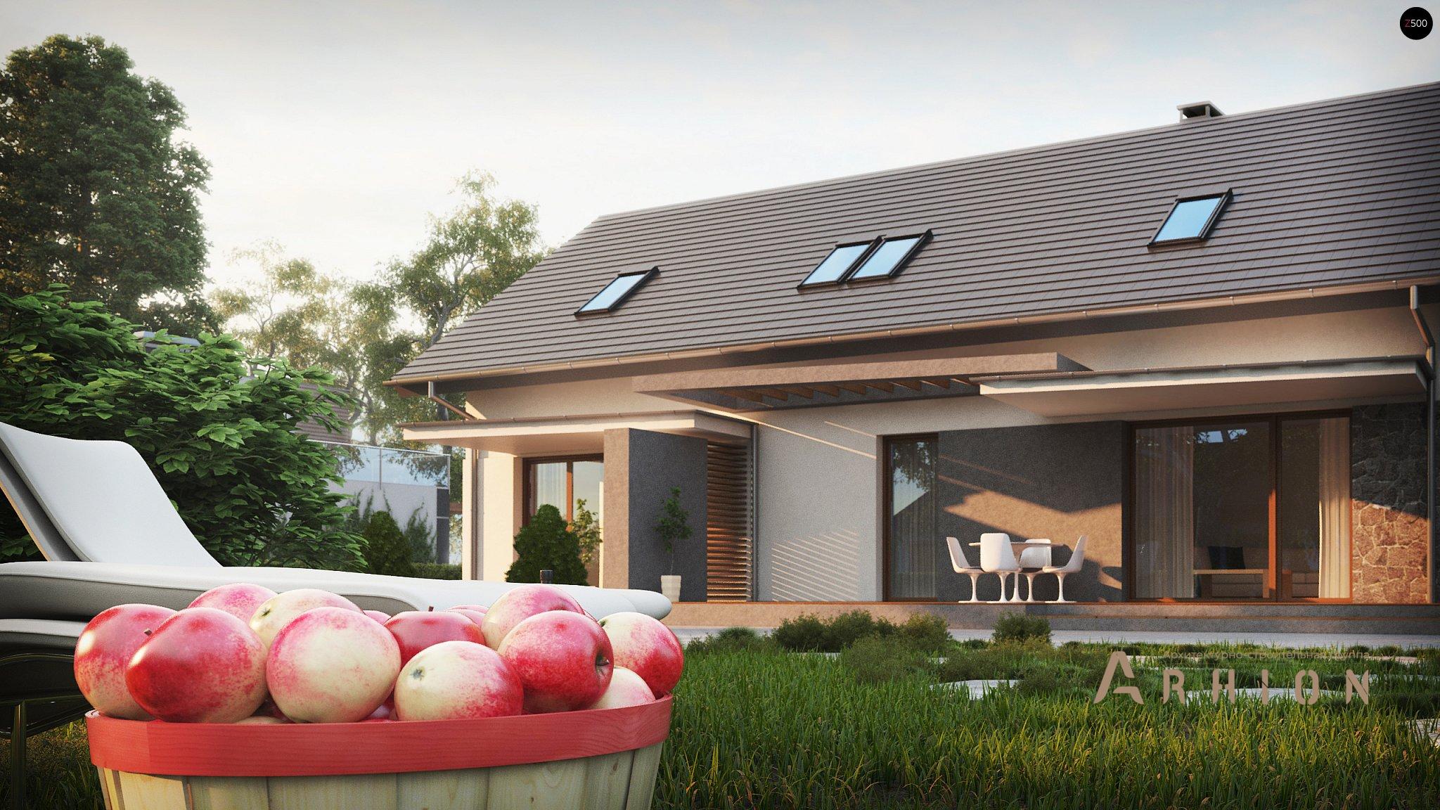 3. Проект одноэтажного дома в современном стиле с двускатной кровлей, Z184, площадью - 184 кв c мансардой, терассой, балконом