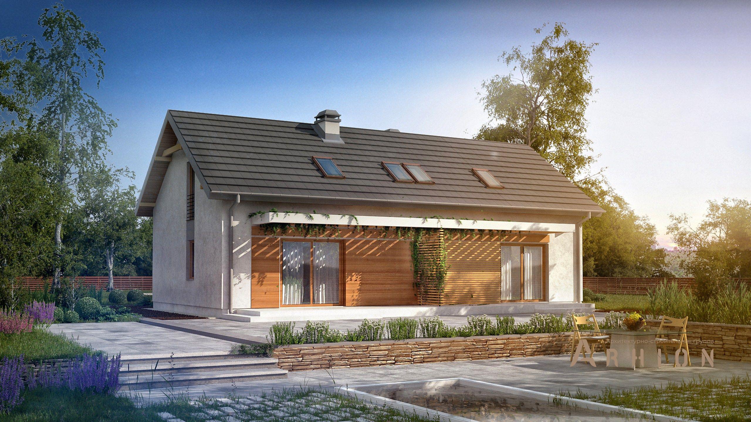 2. Проект одноэтажного дома в канадском стиле с двускатной кровлей, Z187, площадью - 198 кв c мансардой, терассой