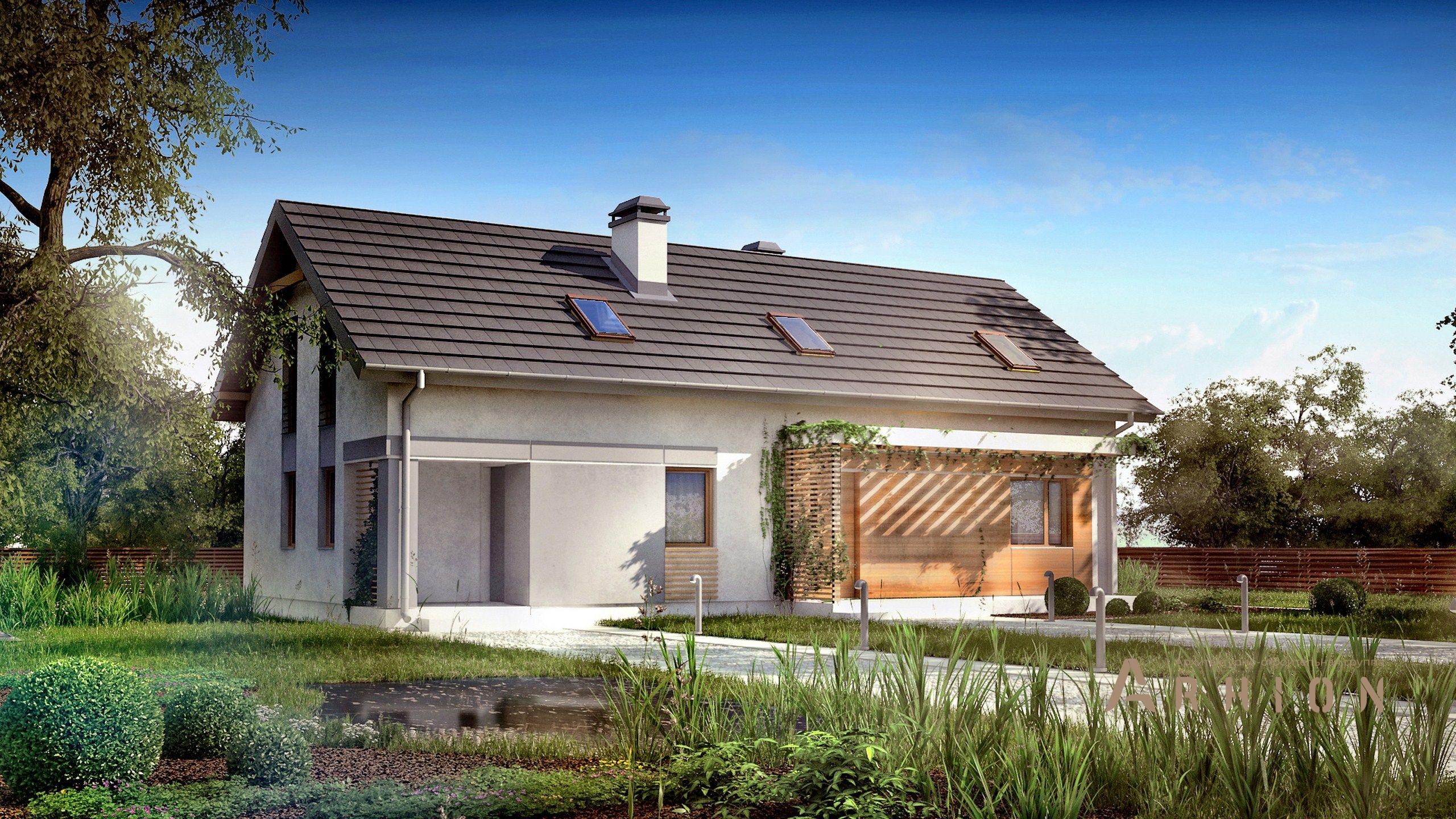 1. Проект одноэтажного дома в канадском стиле с двускатной кровлей, Z187, площадью - 198 кв c мансардой, терассой