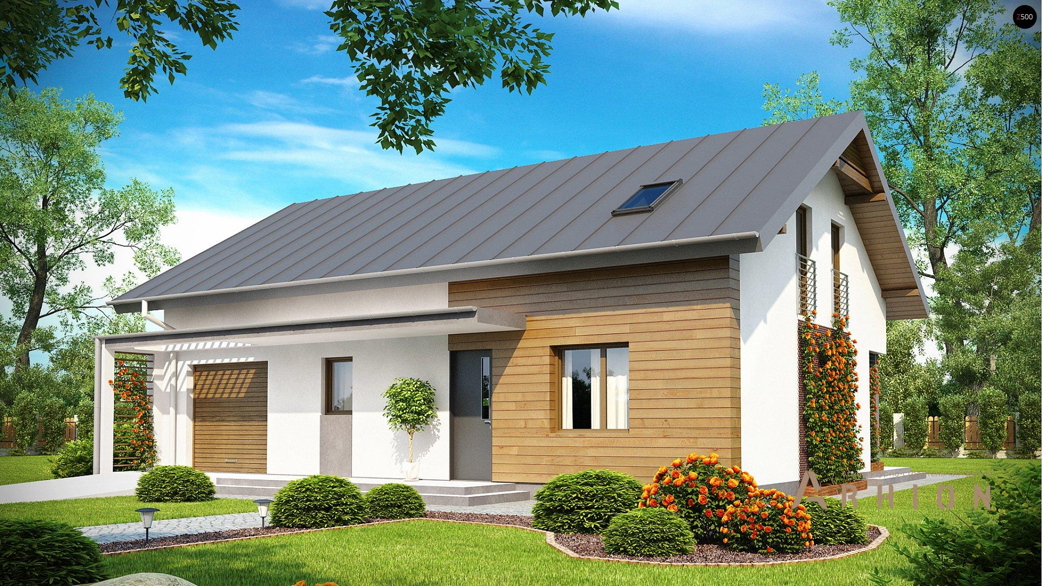 1. Проект одноэтажного дома в канадском стиле с двускатной кровлей, Z188, площадью - 201 кв c мансардой, терассой, гаражом