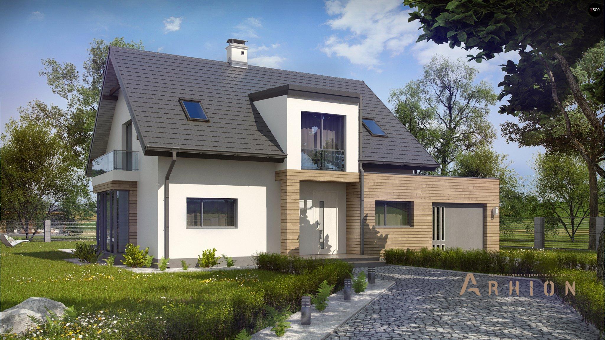 1. Проект одноэтажного дома в канадском стиле с двускатной кровлей, Z189, площадью - 183 кв c мансардой, терассой, балконом, гаражом, эркером