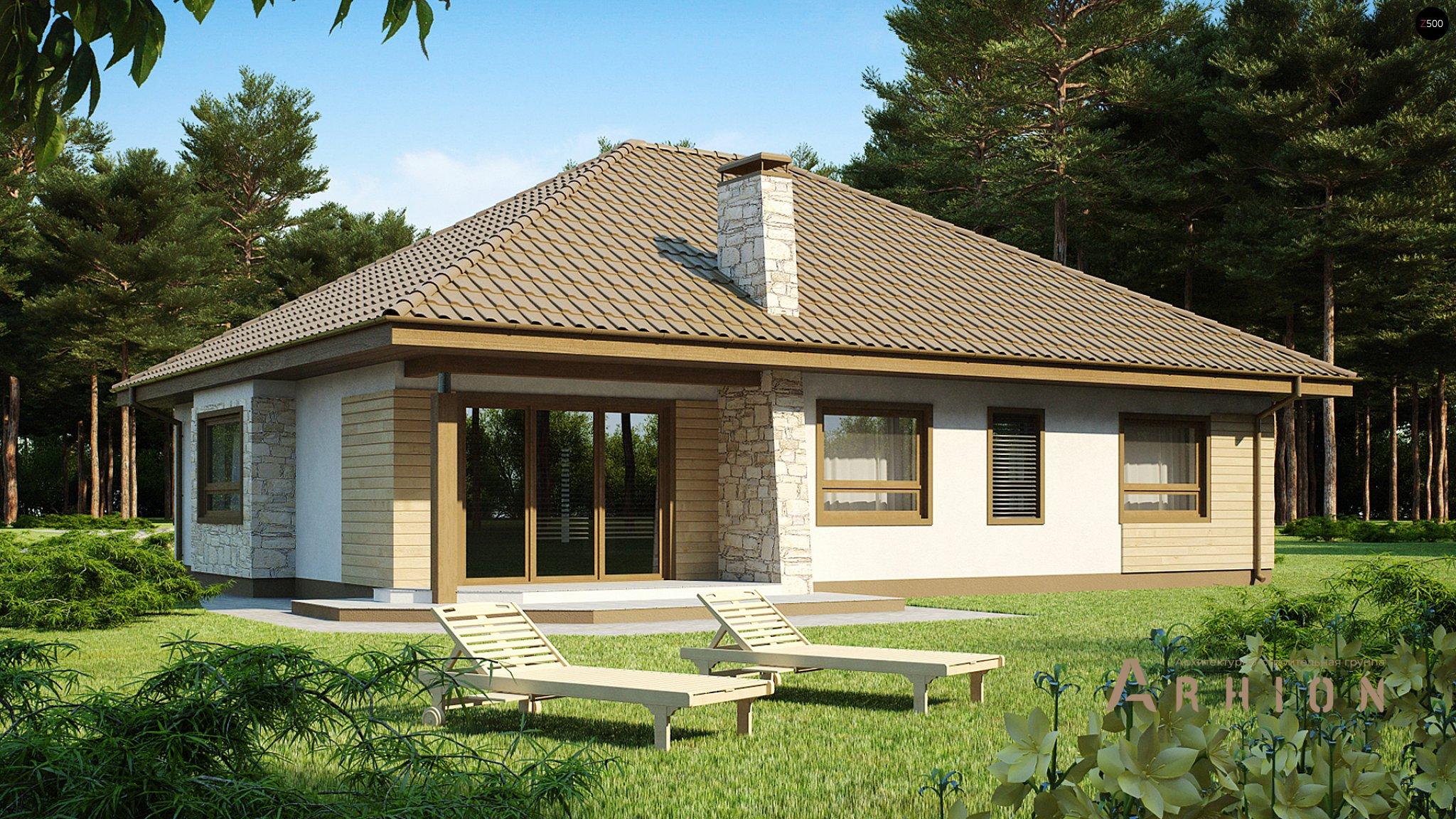 1. Проект одноэтажного дома в европейском стиле с четырехскатной, Z19, площадью - 157 кв c гаражом, эркером