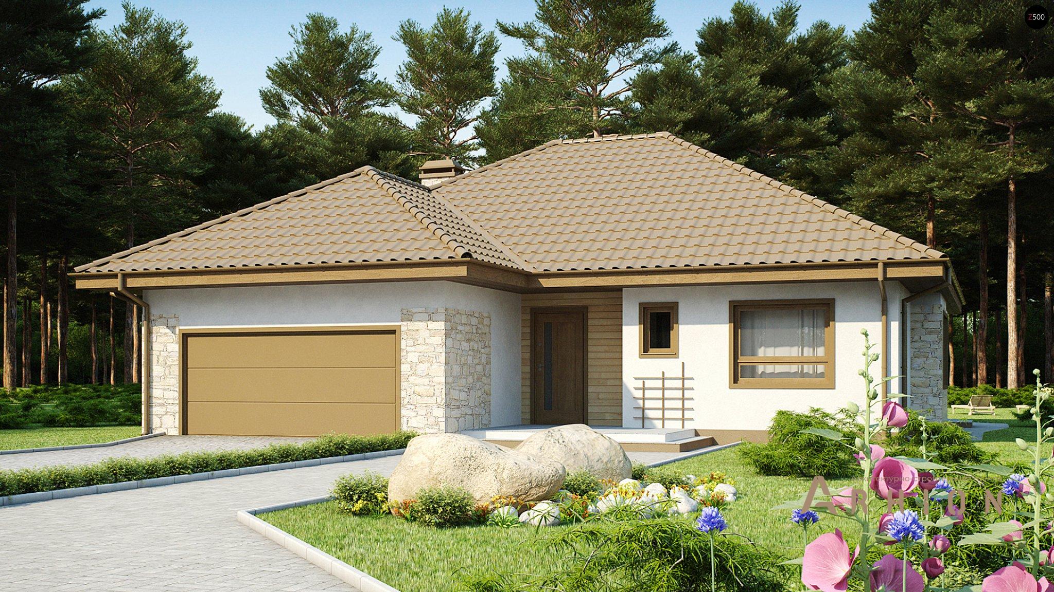 11. Проект одноэтажного дома в европейском стиле с четырехскатной, Z19, площадью - 157 кв c гаражом, эркером